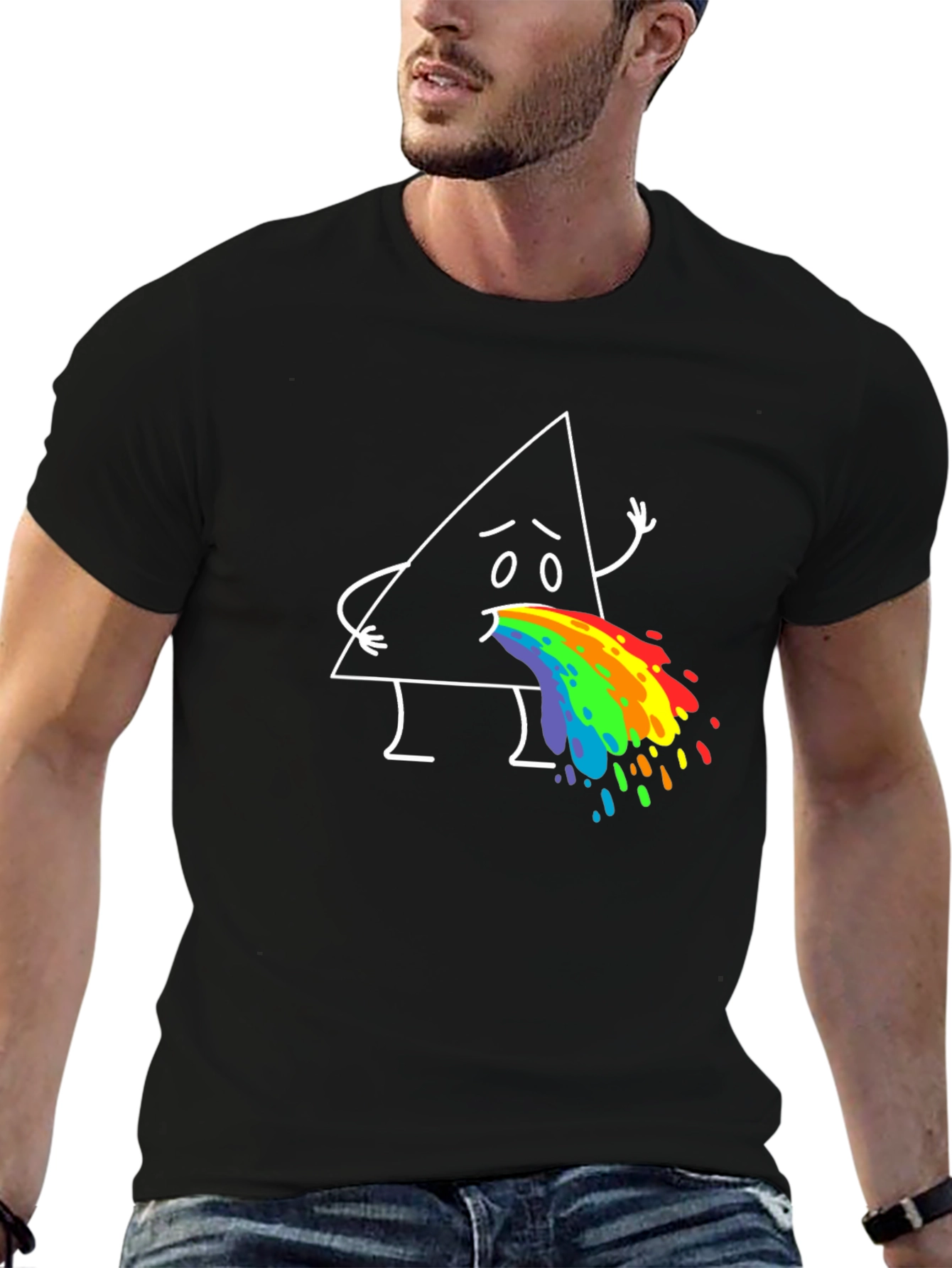 Funny Triangle Rainbow Puke Graphic Tee