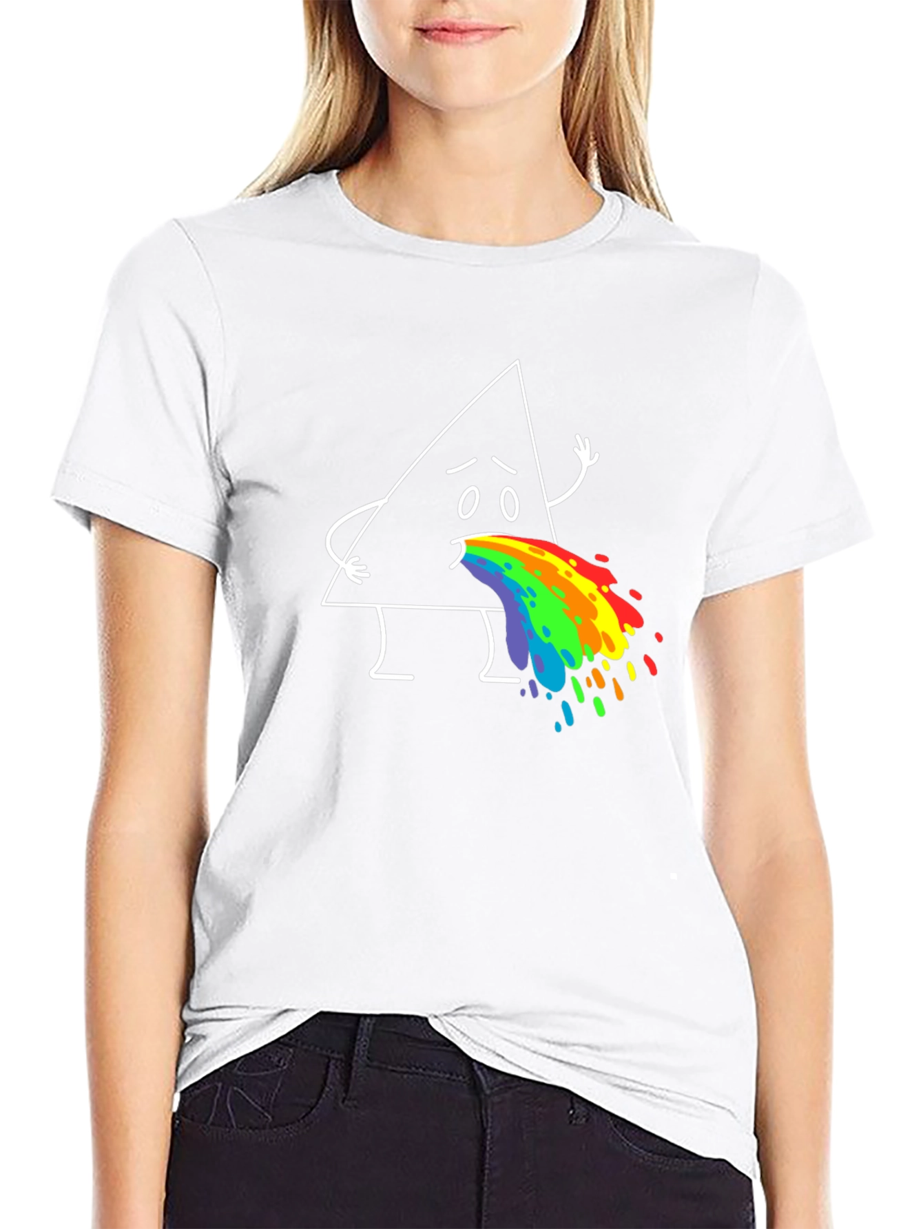 Funny Triangle Rainbow Puke Graphic Tee