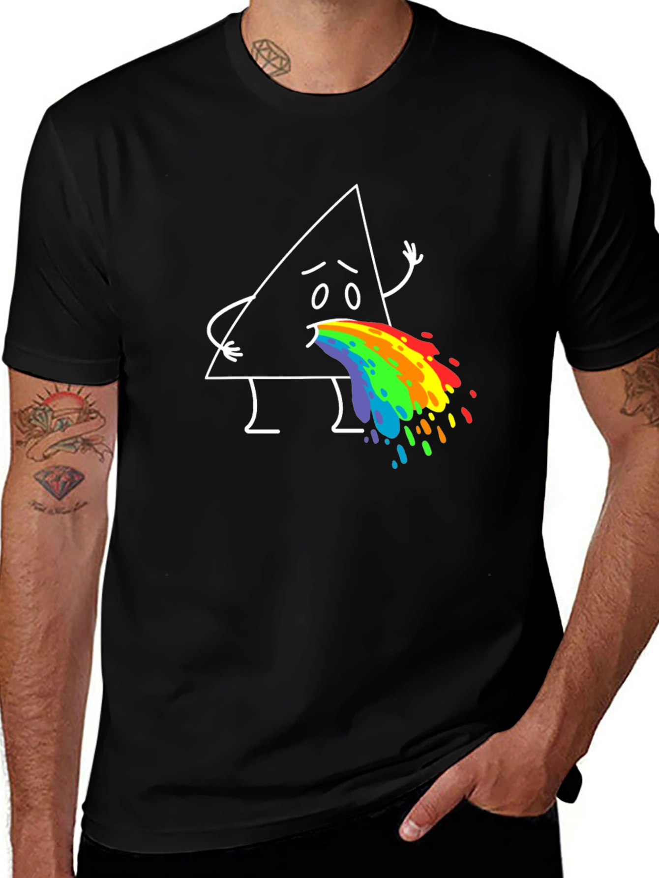 Funny Triangle Rainbow Puke Graphic Tee