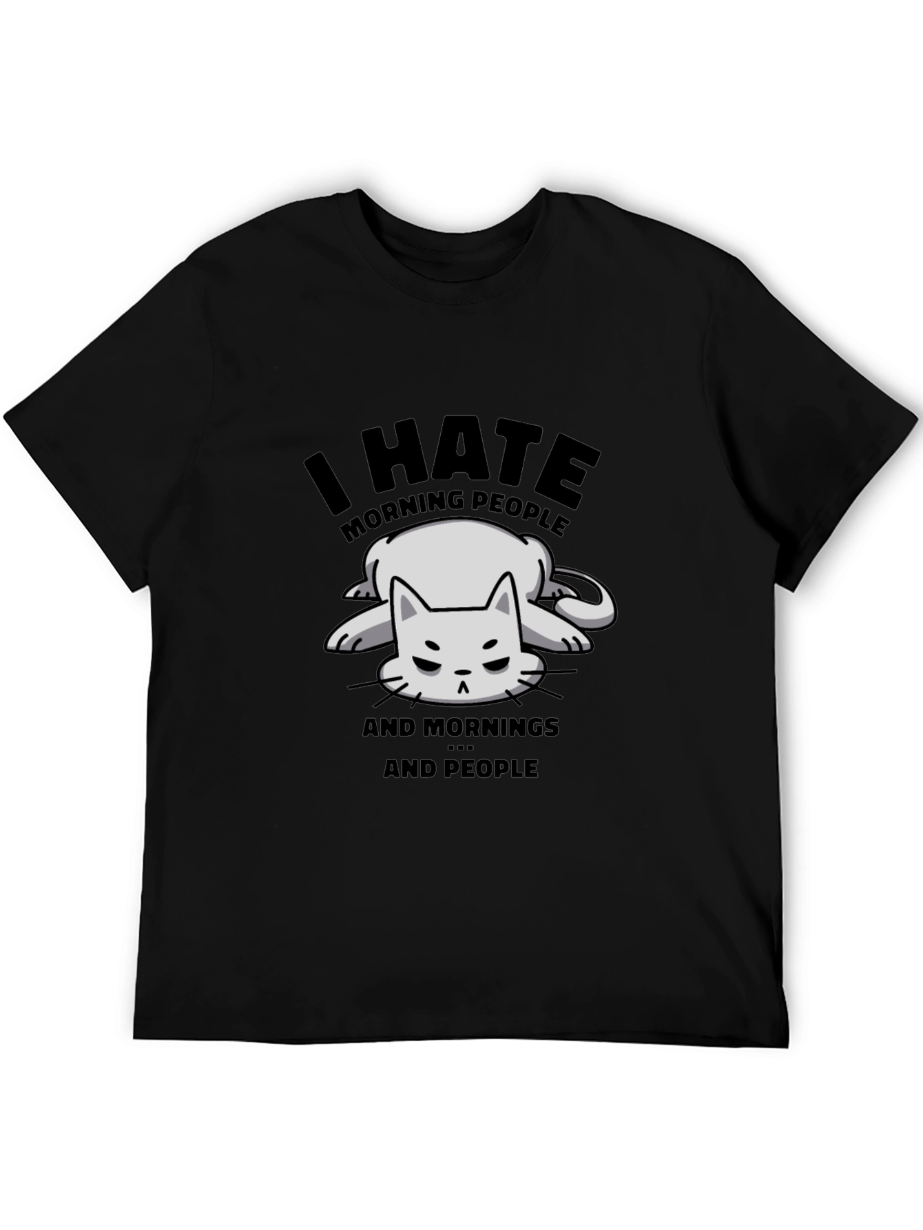 Funny I Hate Morning People Cat Graphic T-Shirt