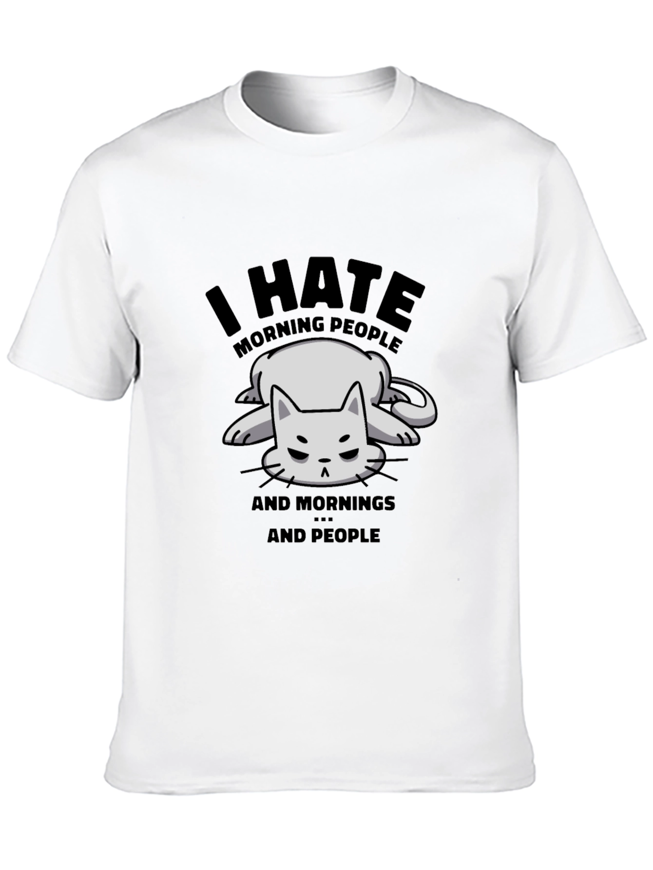 Funny I Hate Morning People Cat Graphic T-Shirt