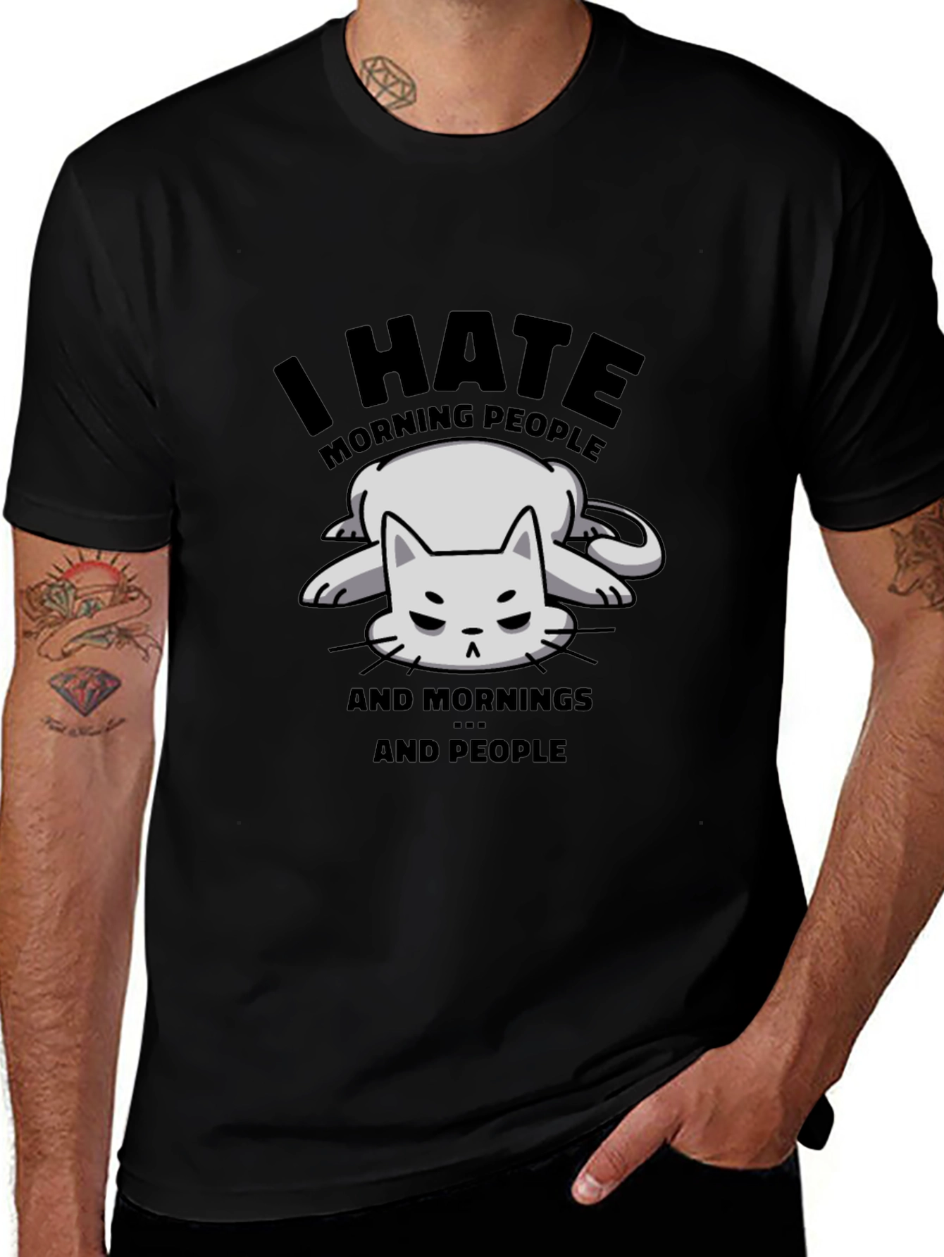 Funny I Hate Morning People Cat Graphic T-Shirt