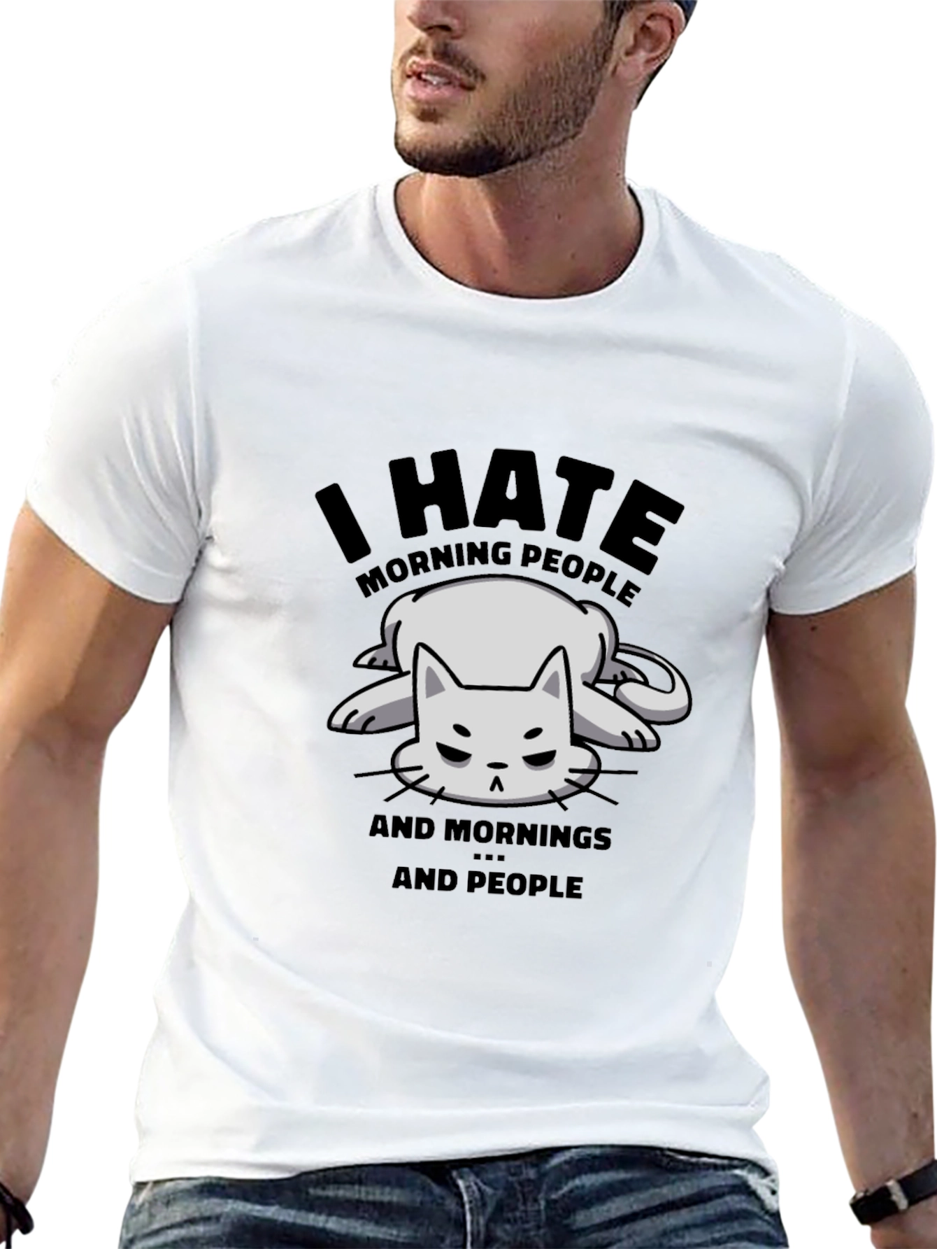 Funny I Hate Morning People Cat Graphic T-Shirt