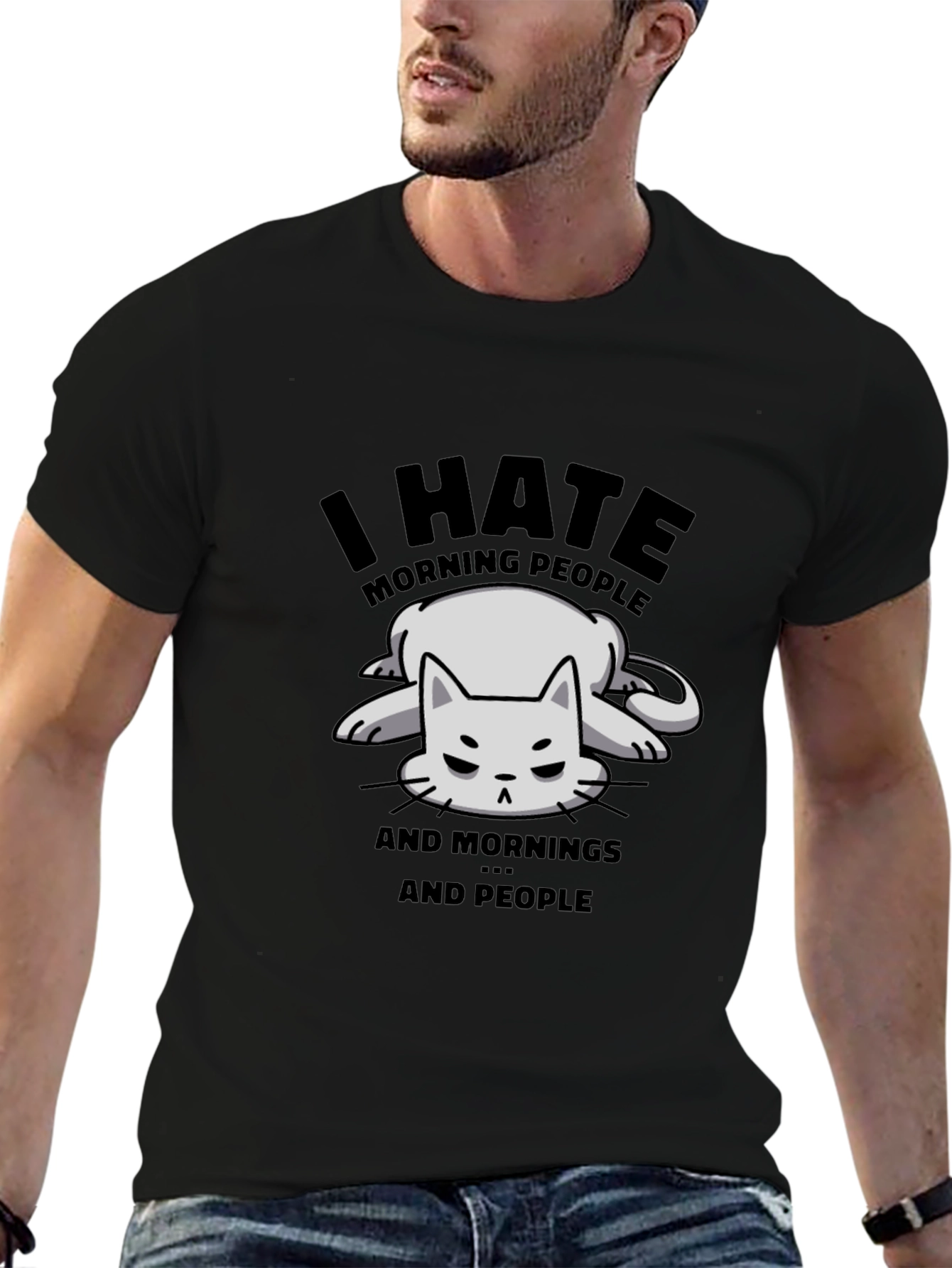 Funny I Hate Morning People Cat Graphic T-Shirt