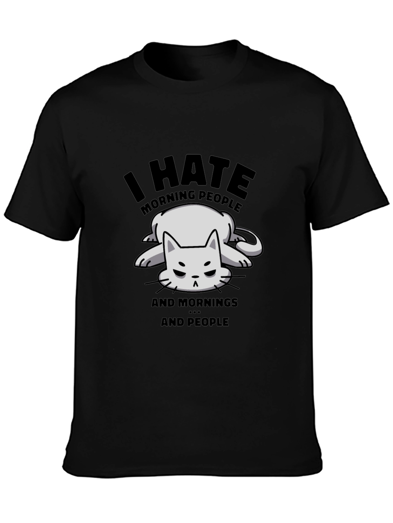Funny I Hate Morning People Cat Graphic T-Shirt