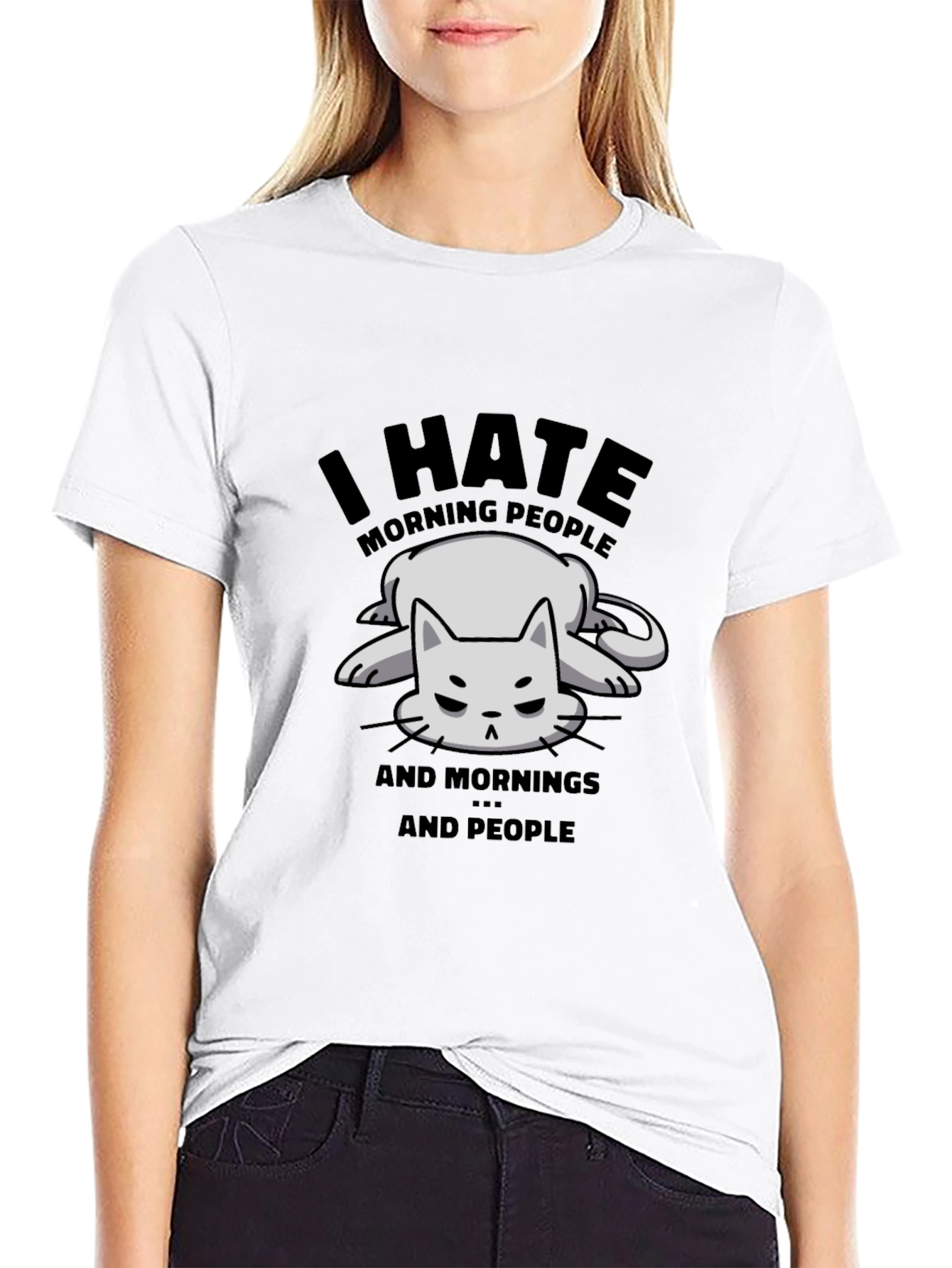 Funny I Hate Morning People Cat Graphic T-Shirt