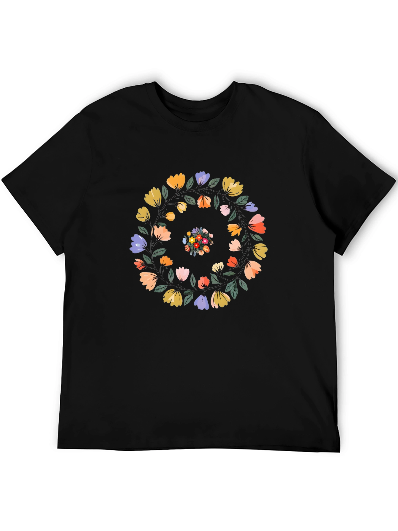 Floral Swirl Black T-Shirt - Casual Style