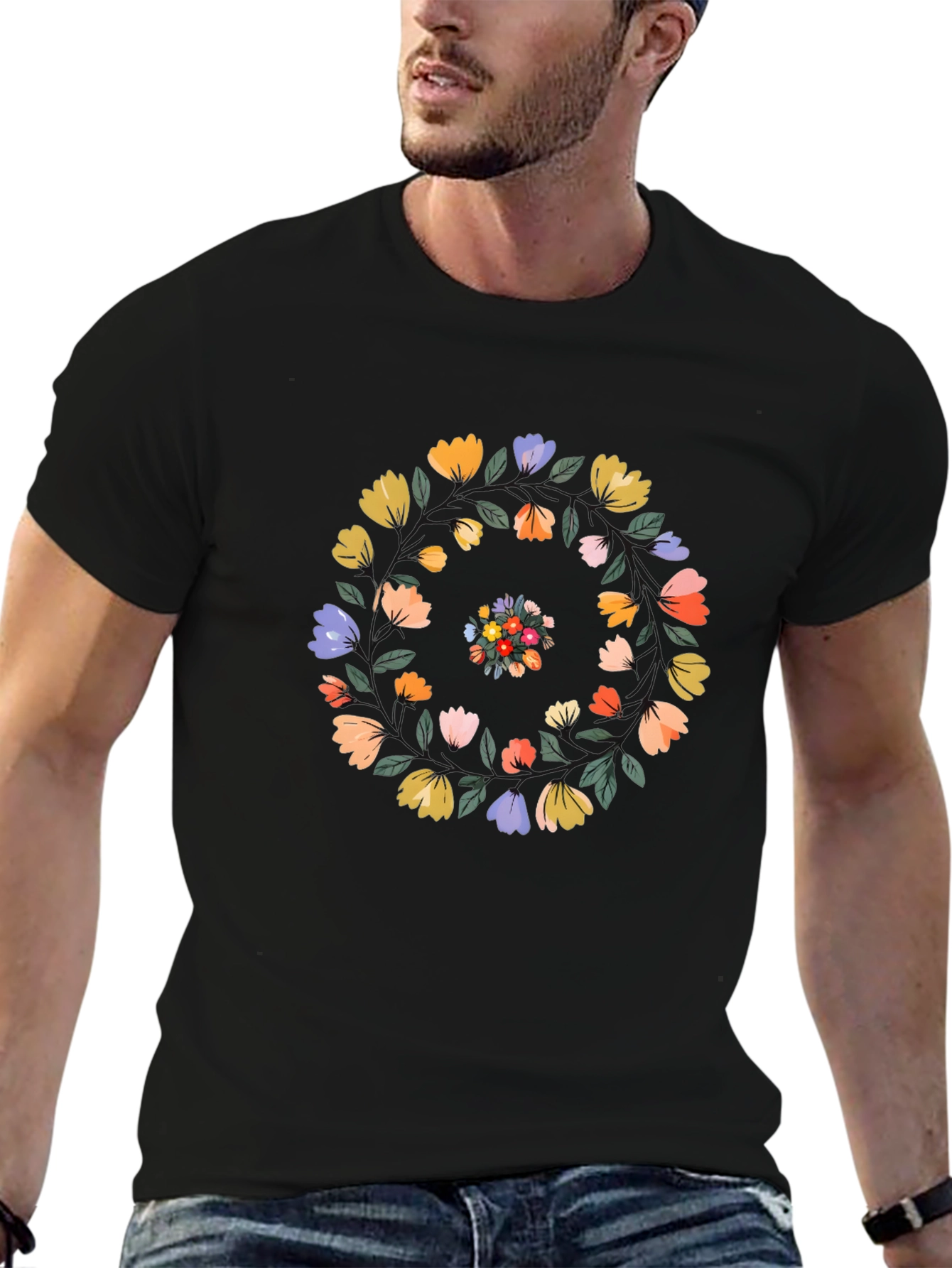 Floral Swirl Black T-Shirt - Casual Style