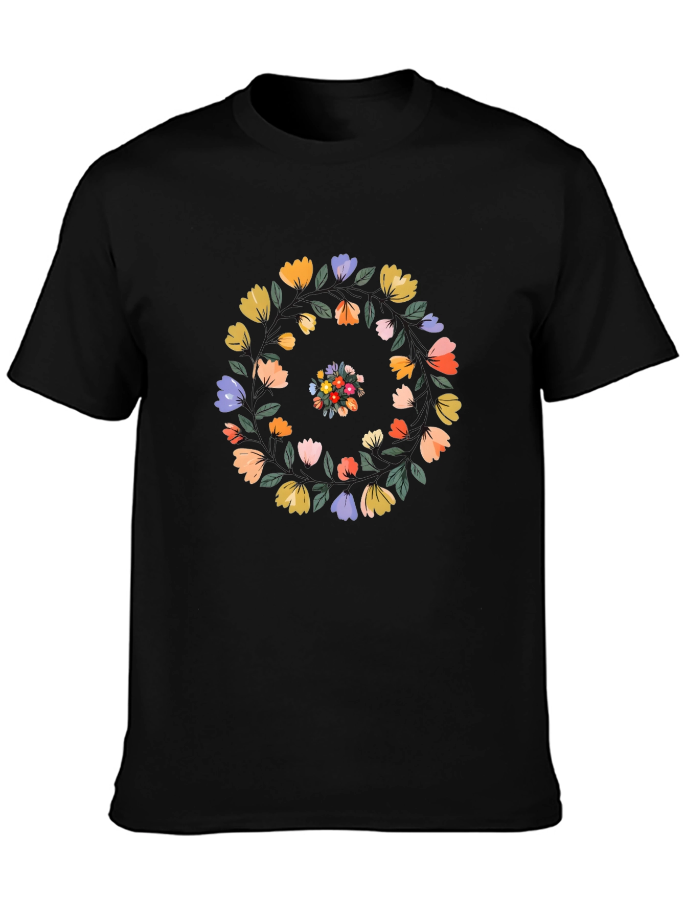 Floral Swirl Black T-Shirt - Casual Style