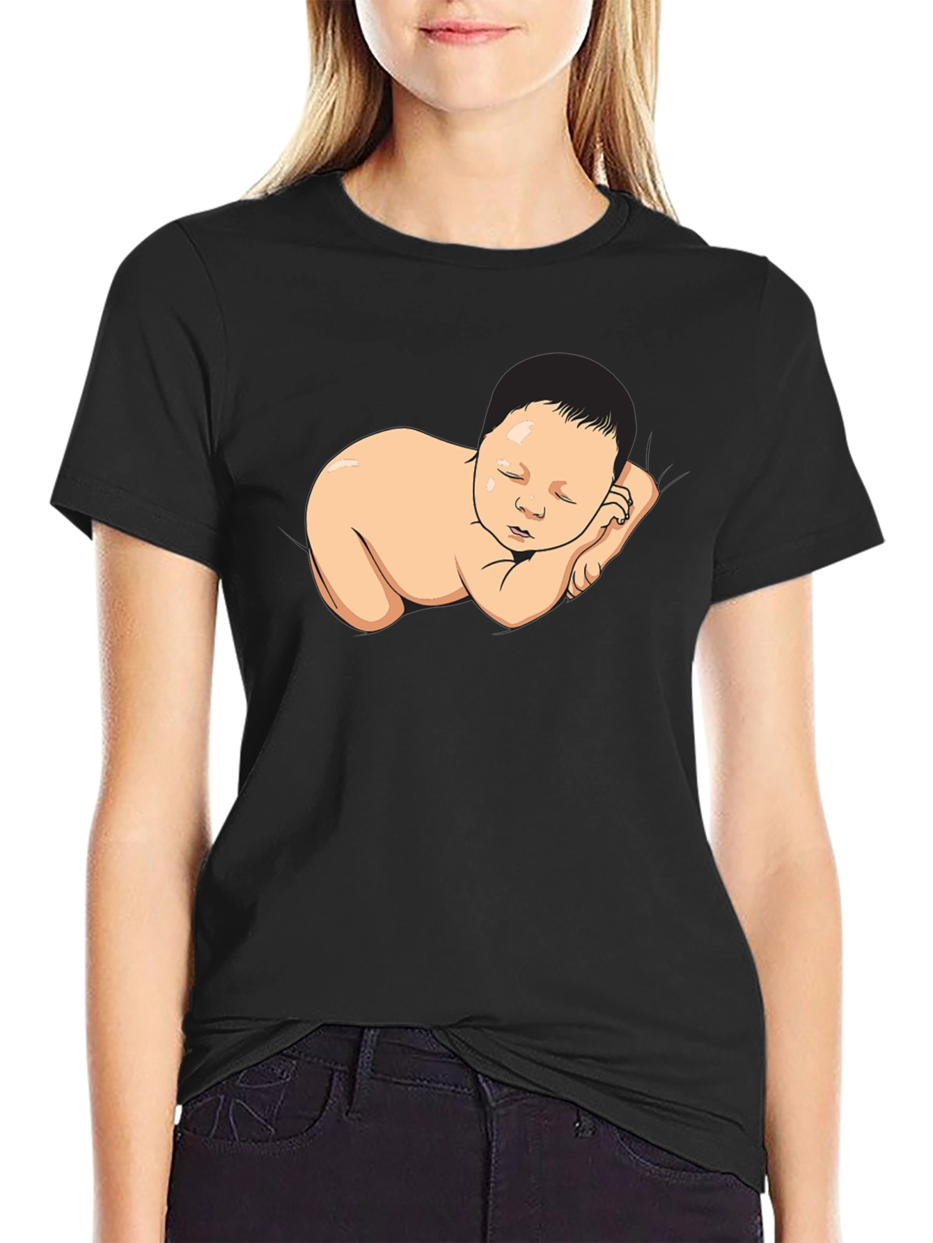 Sleeping Baby Graphic Black T-Shirt