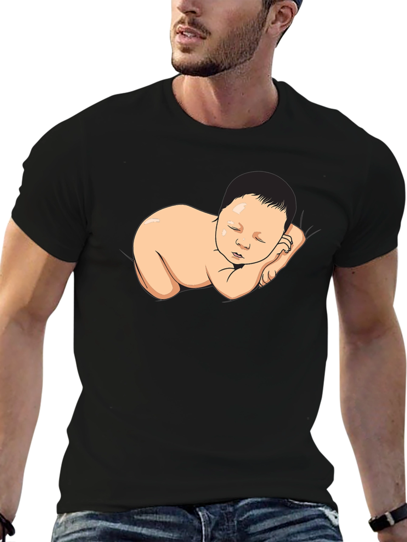 Sleeping Baby Graphic Black T-Shirt