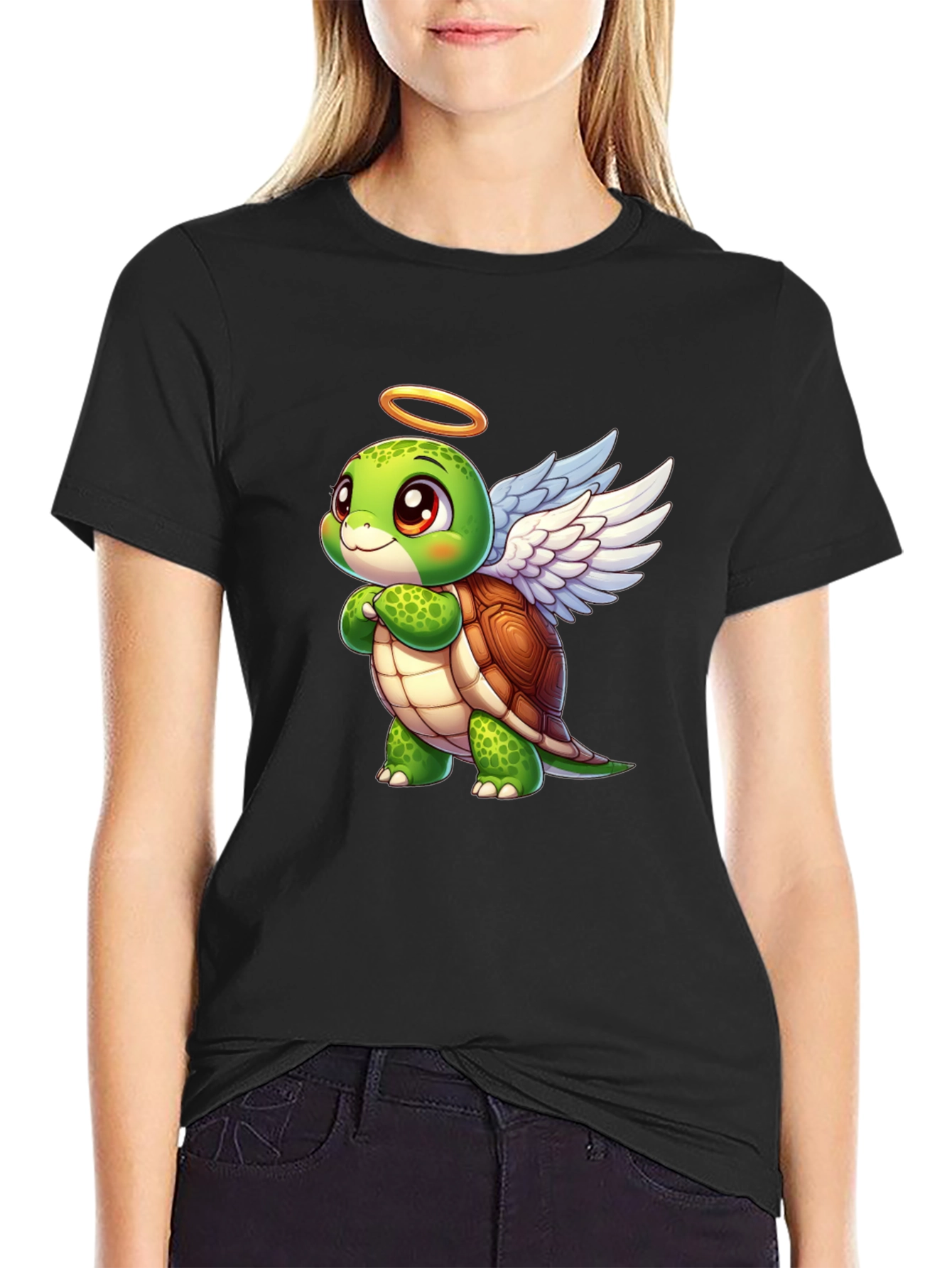 Angel Turtle Graphic Tee - Cute Cartoon Design