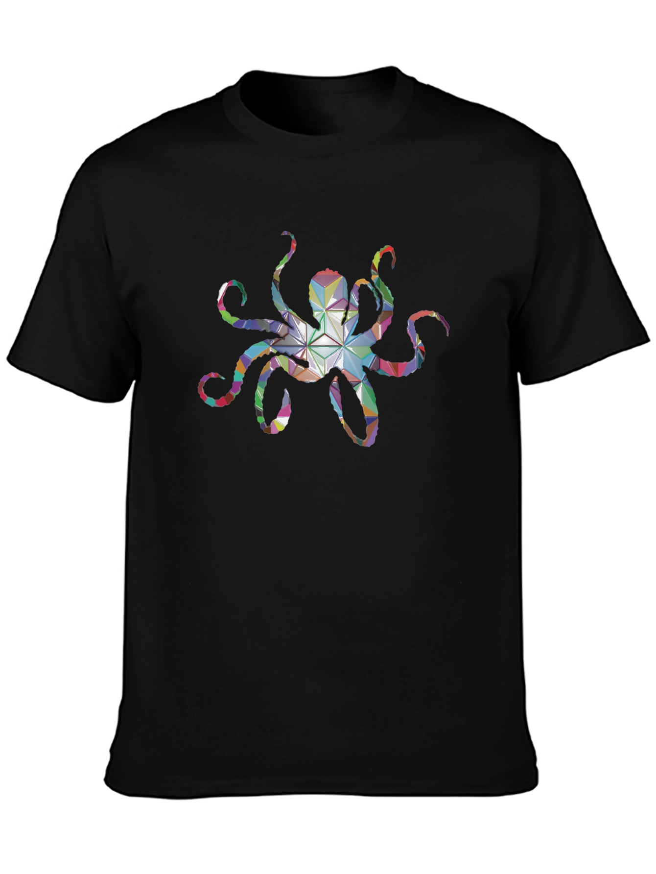 Geometric Octopus Graphic Tee - Black