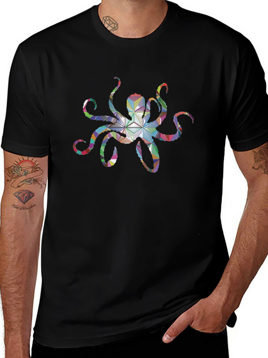 Geometric Octopus Graphic Tee - Black