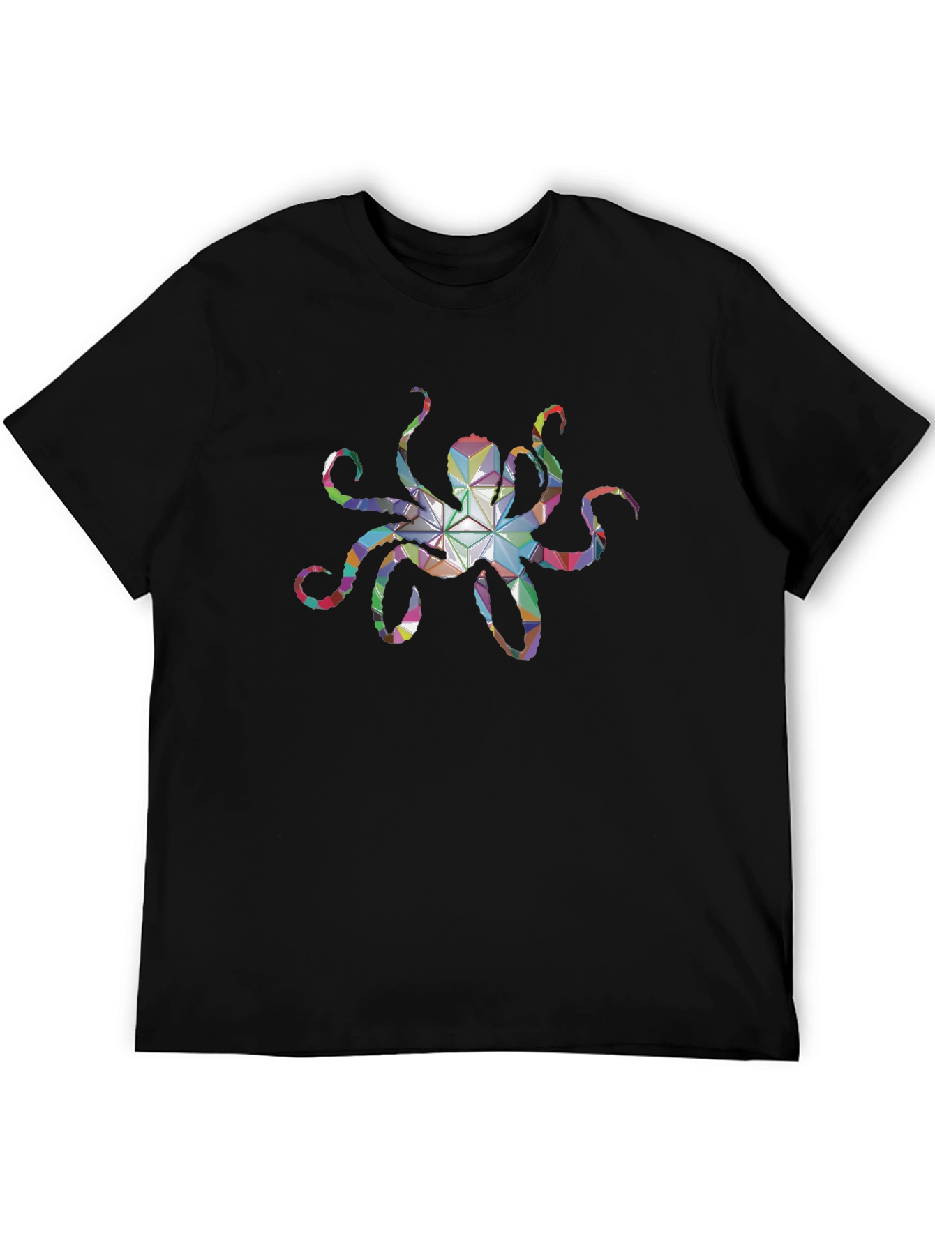 Geometric Octopus Graphic Tee - Black