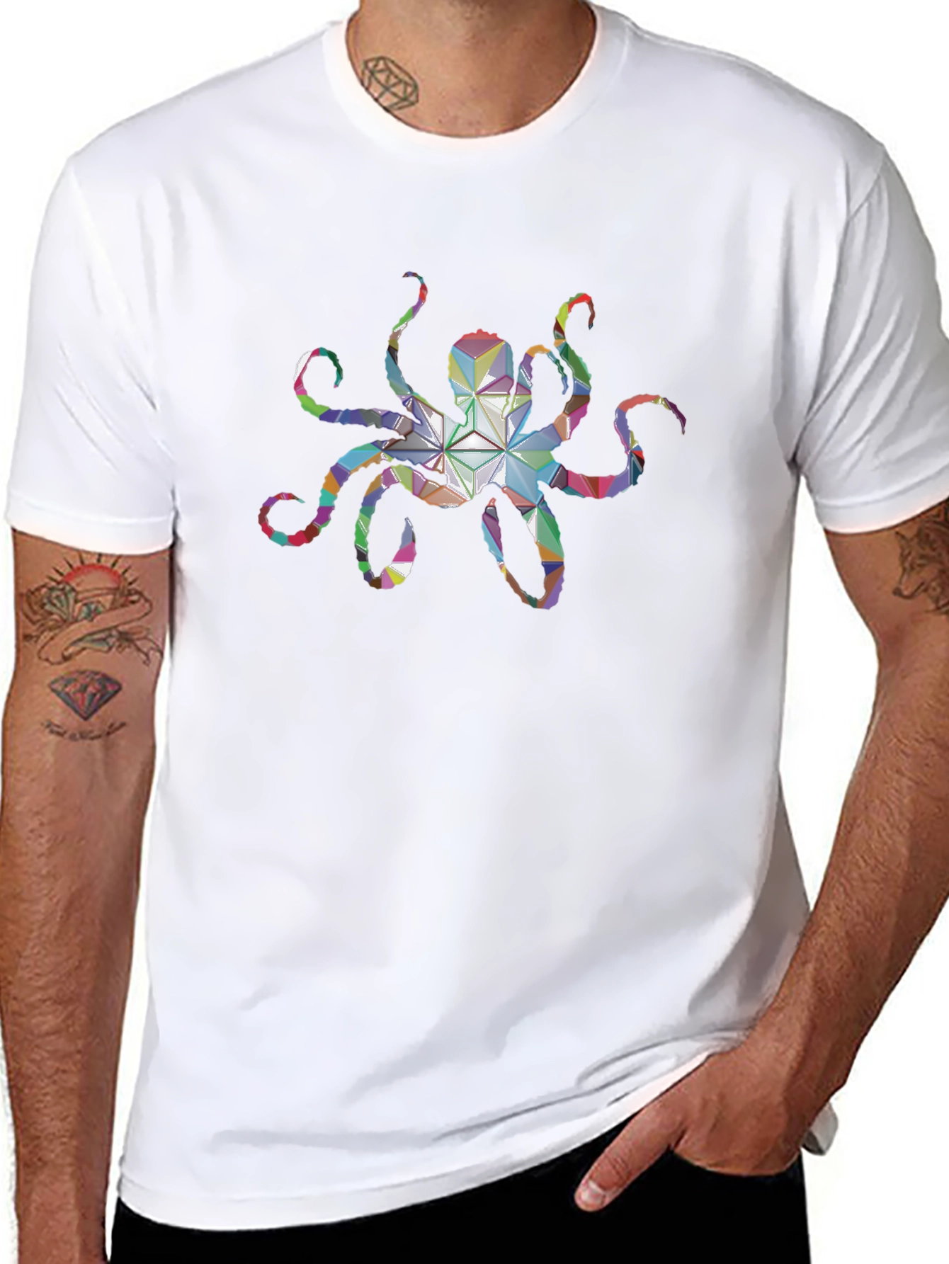 Geometric Octopus Graphic Tee - Black