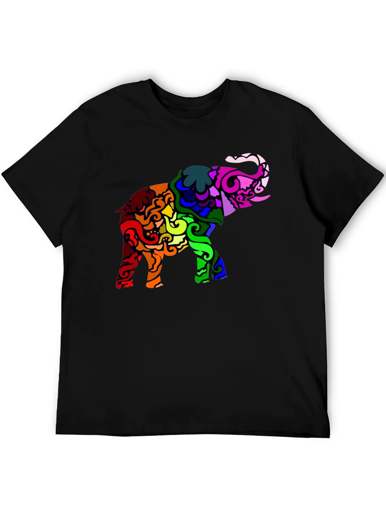 Rainbow Elephant Graphic Black T-Shirt