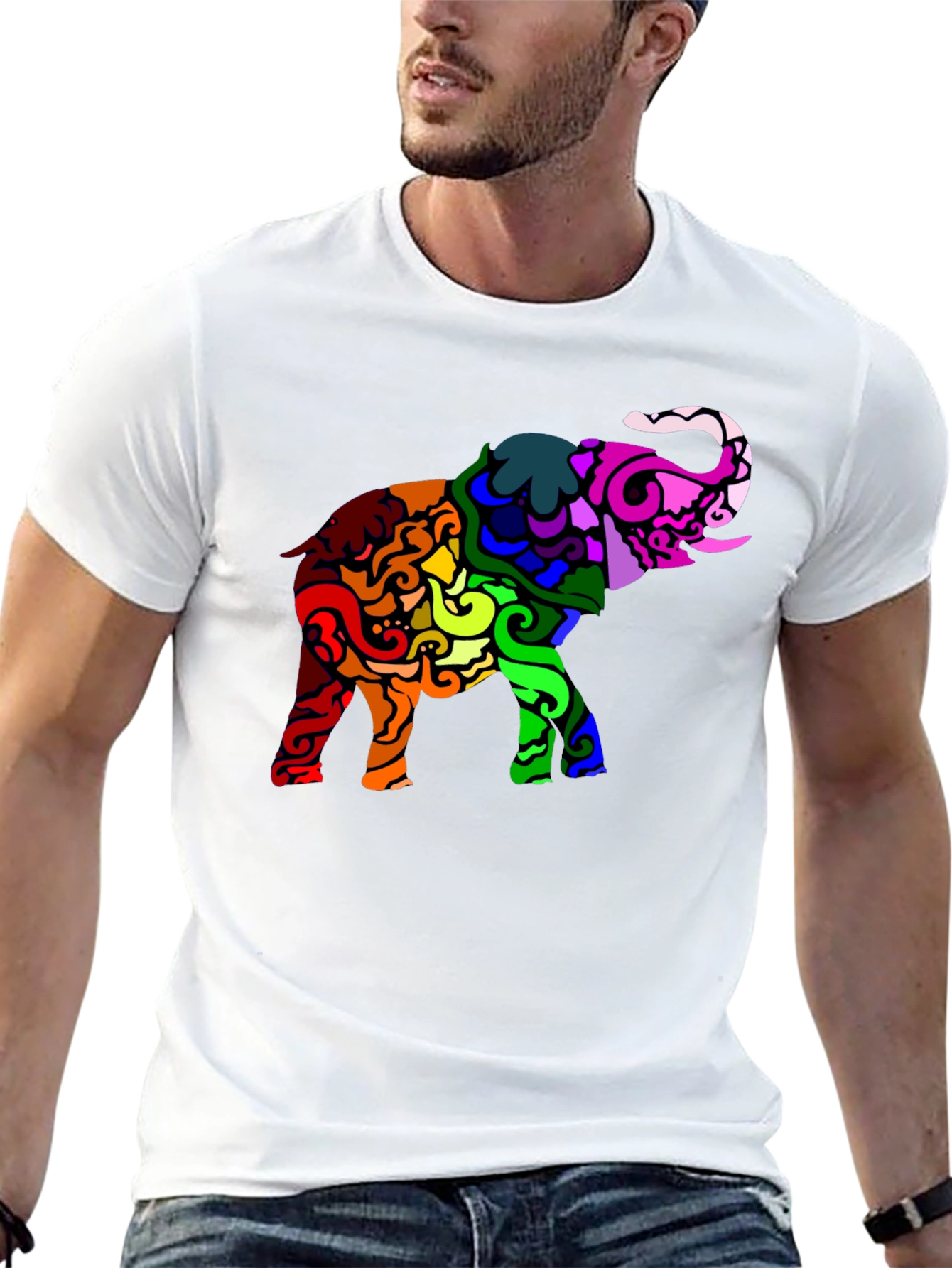 Rainbow Elephant Graphic Black T-Shirt