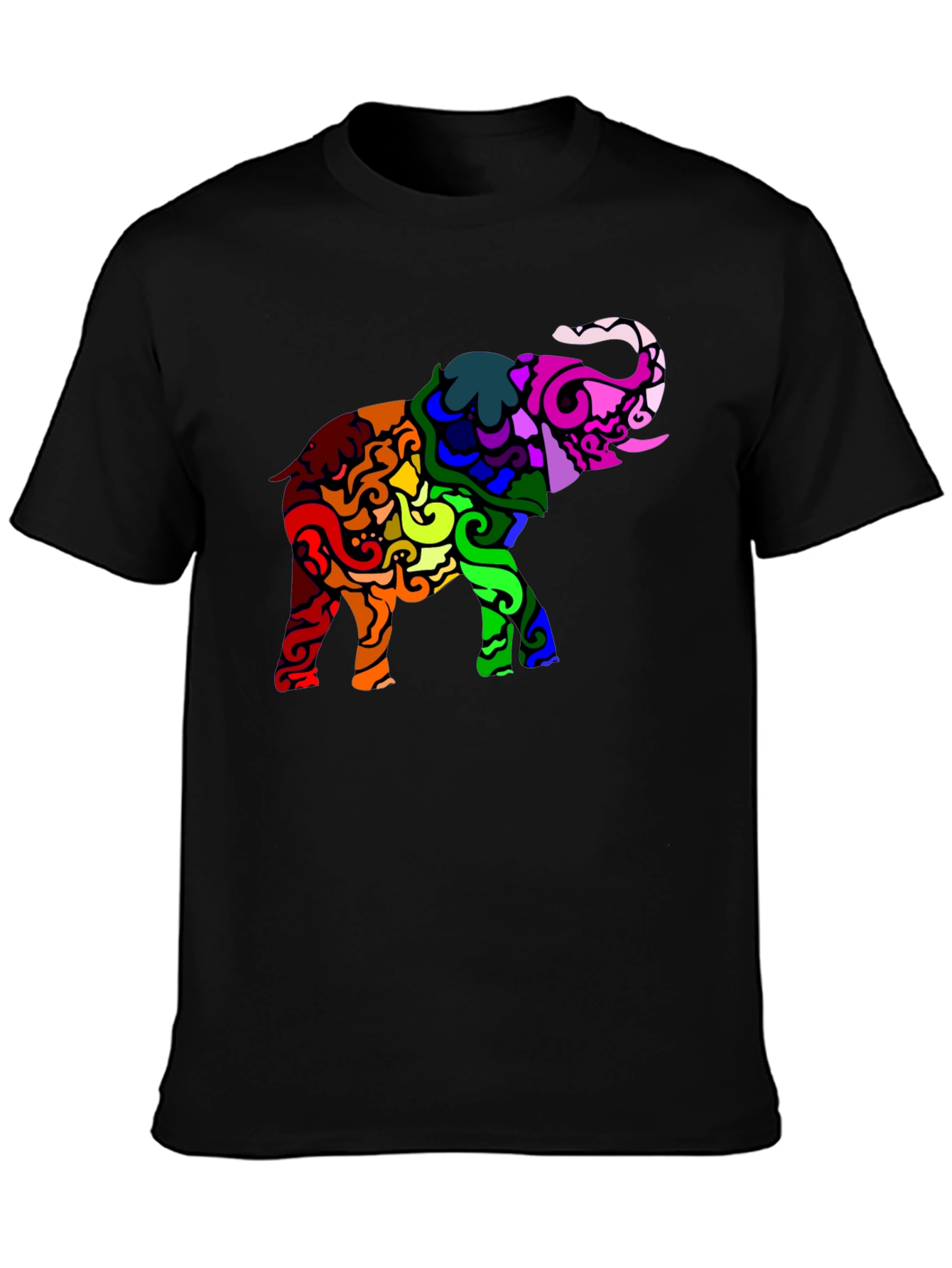 Rainbow Elephant Graphic Black T-Shirt