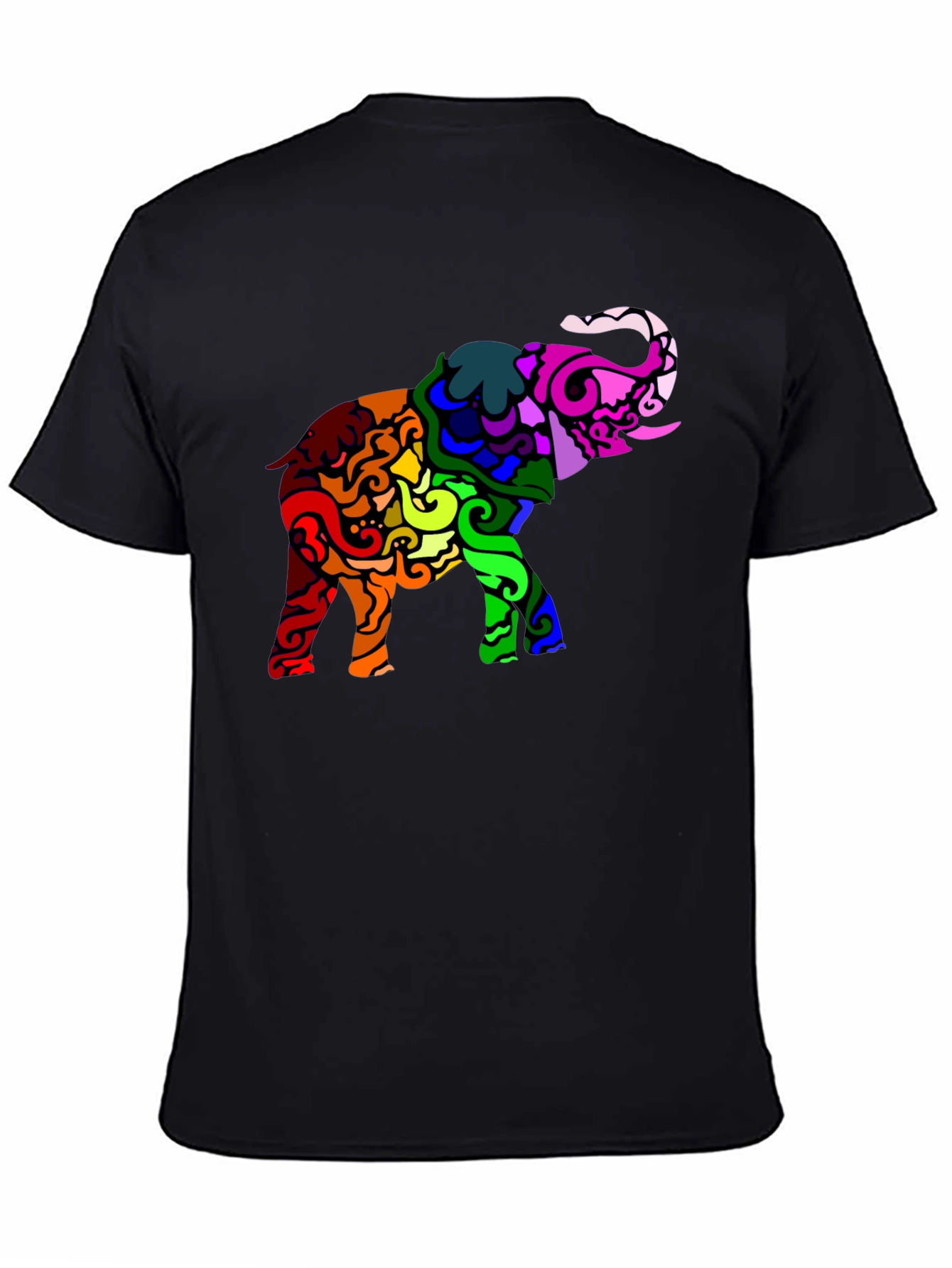 Rainbow Elephant Graphic Black T-Shirt