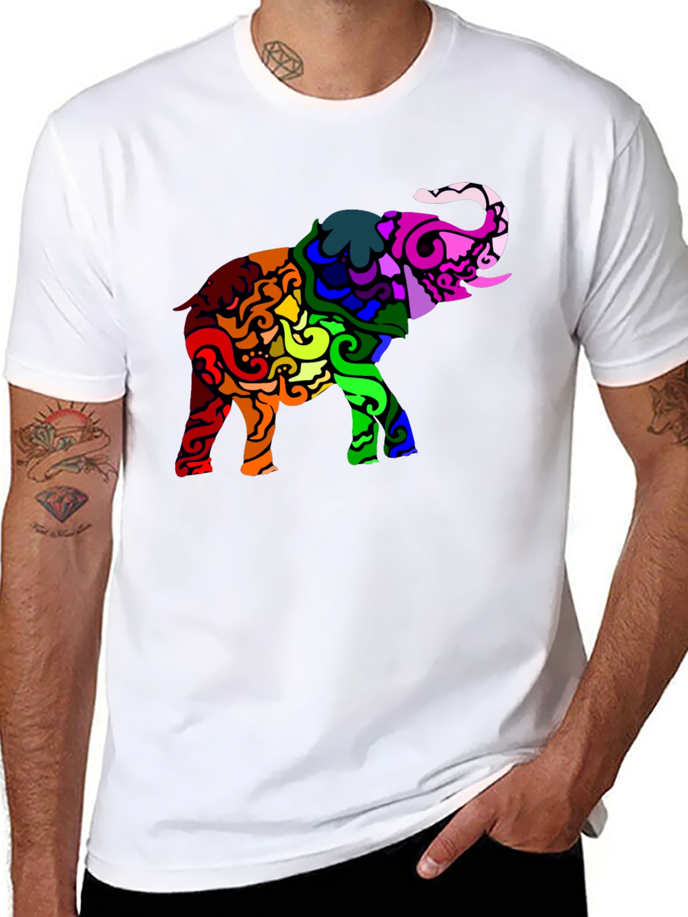 Rainbow Elephant Graphic Black T-Shirt
