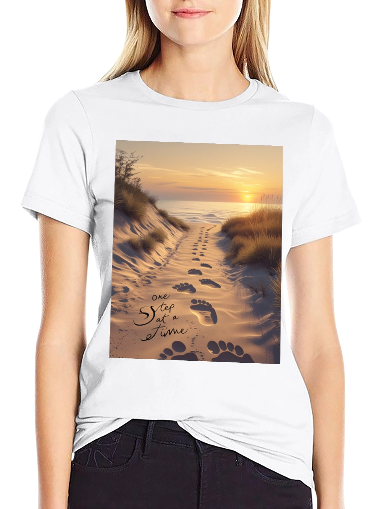 Beach Sunset Footprints T-Shirt