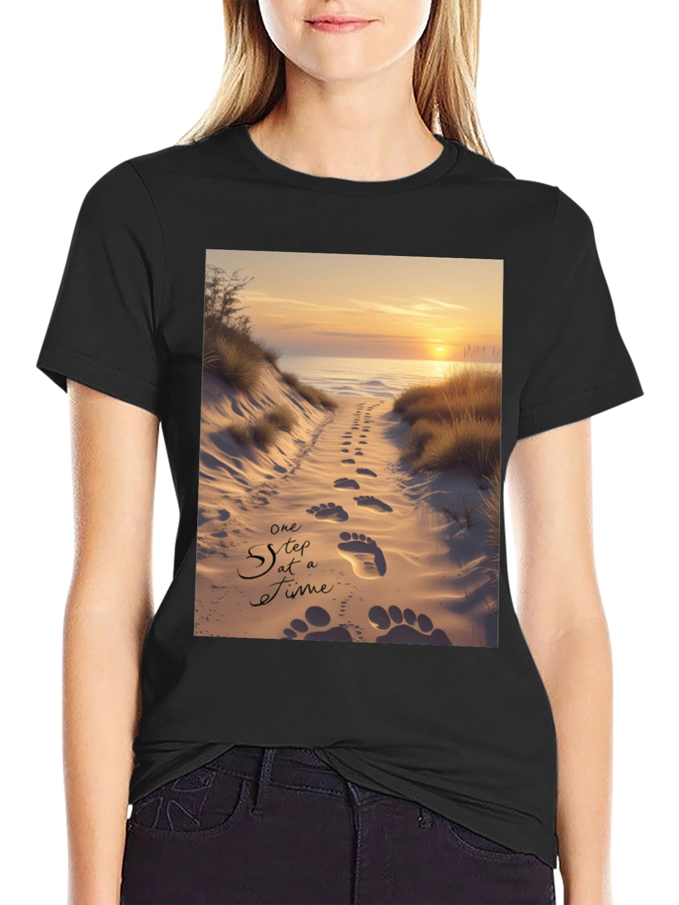 Beach Sunset Footprints T-Shirt