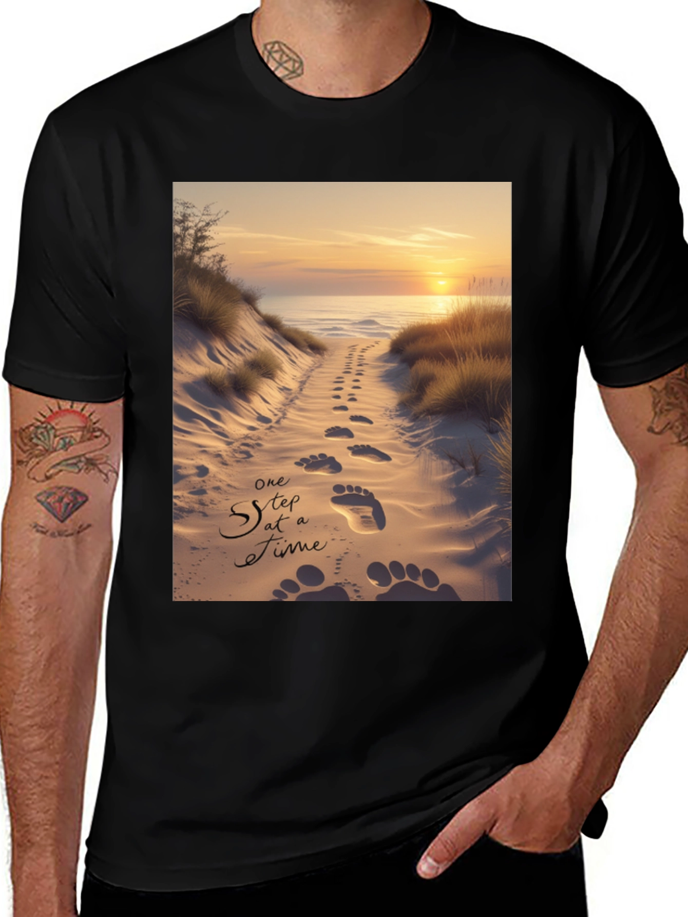 Beach Sunset Footprints T-Shirt