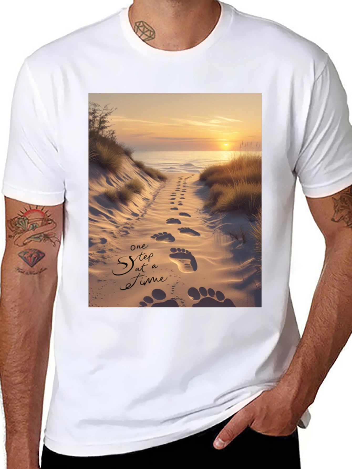 Beach Sunset Footprints T-Shirt