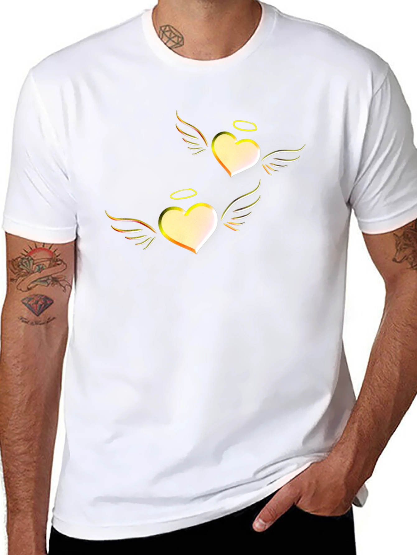 Heart Angel Graphic Tee - Black Cotton T-Shirt