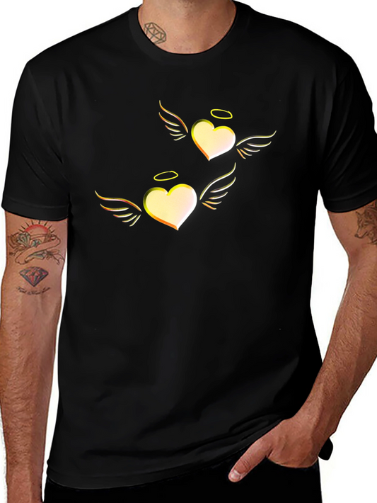 Heart Angel Graphic Tee - Black Cotton T-Shirt