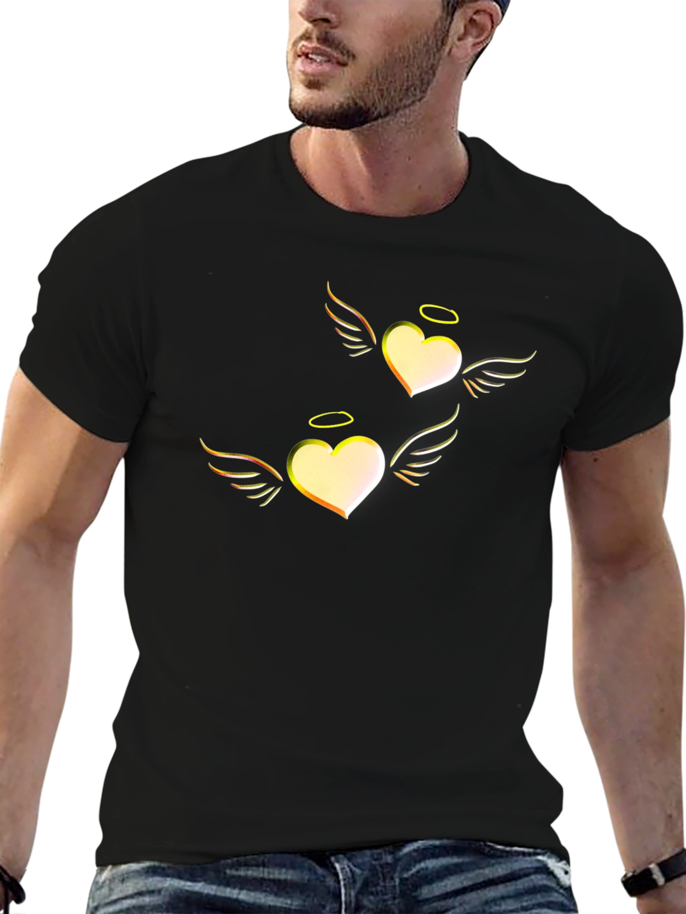 Heart Angel Graphic Tee - Black Cotton T-Shirt