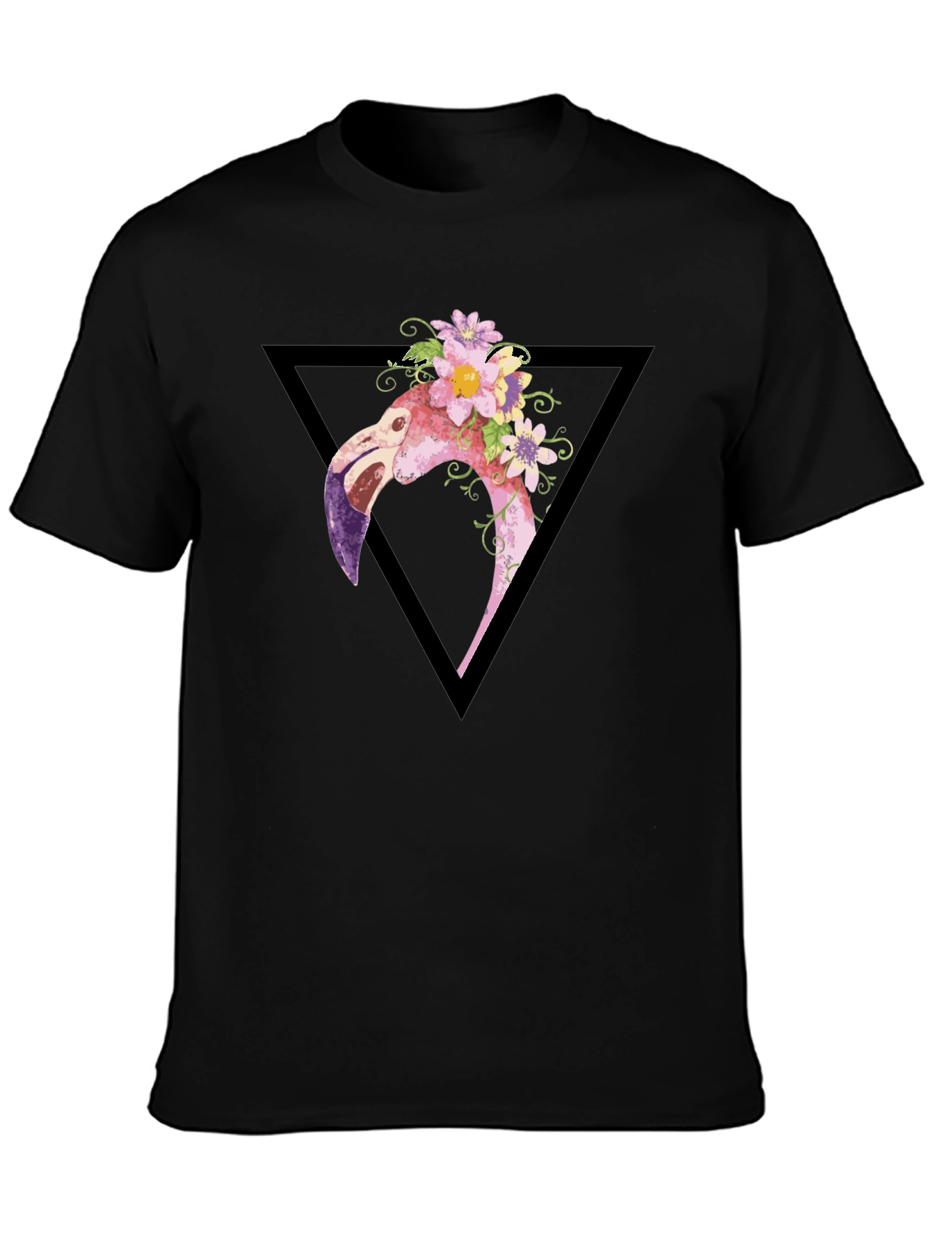 Floral Flamingo Graphic Tee - Black T-Shirt