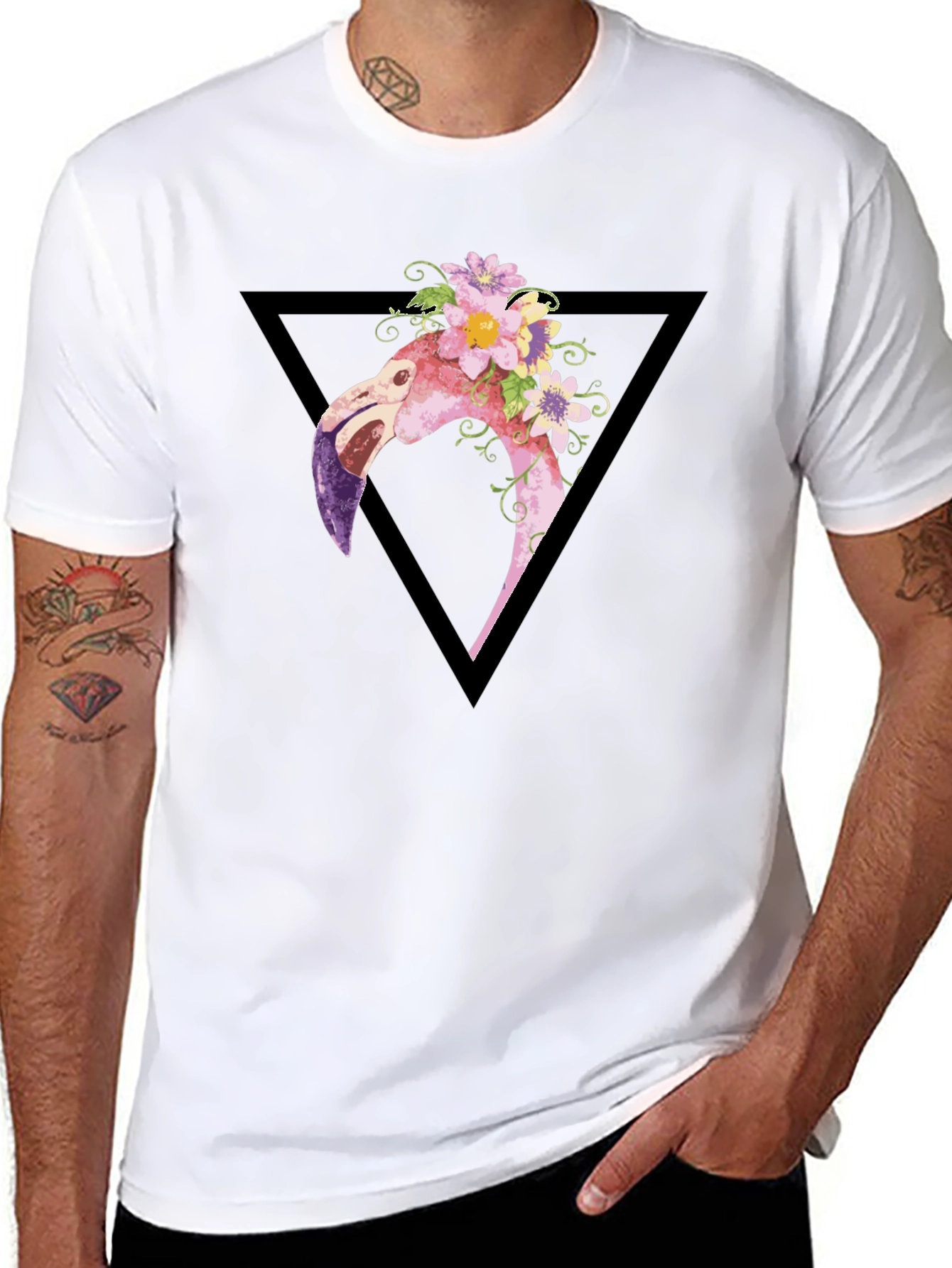 Floral Flamingo Graphic Tee - Black T-Shirt