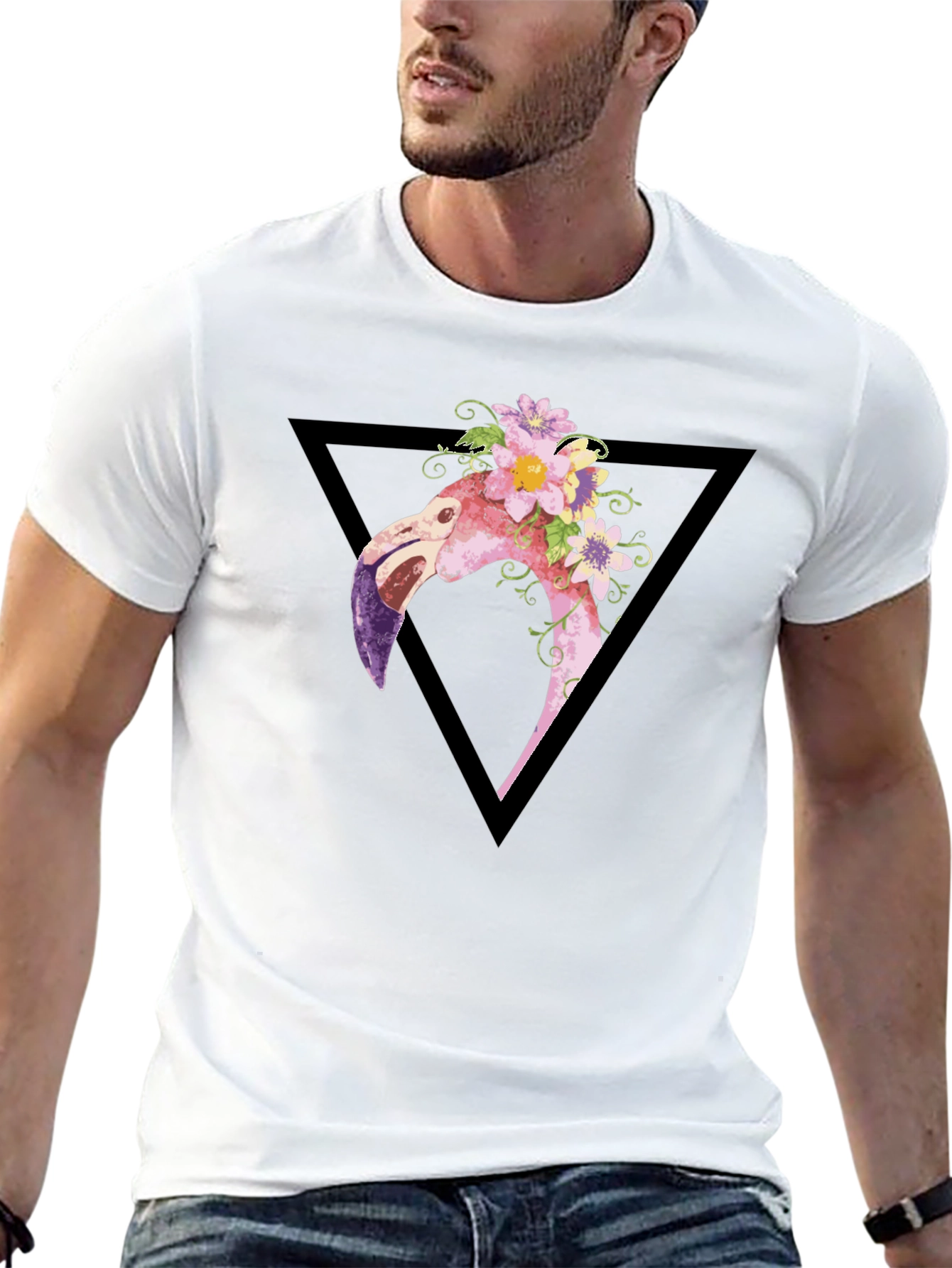Floral Flamingo Graphic Tee - Black T-Shirt
