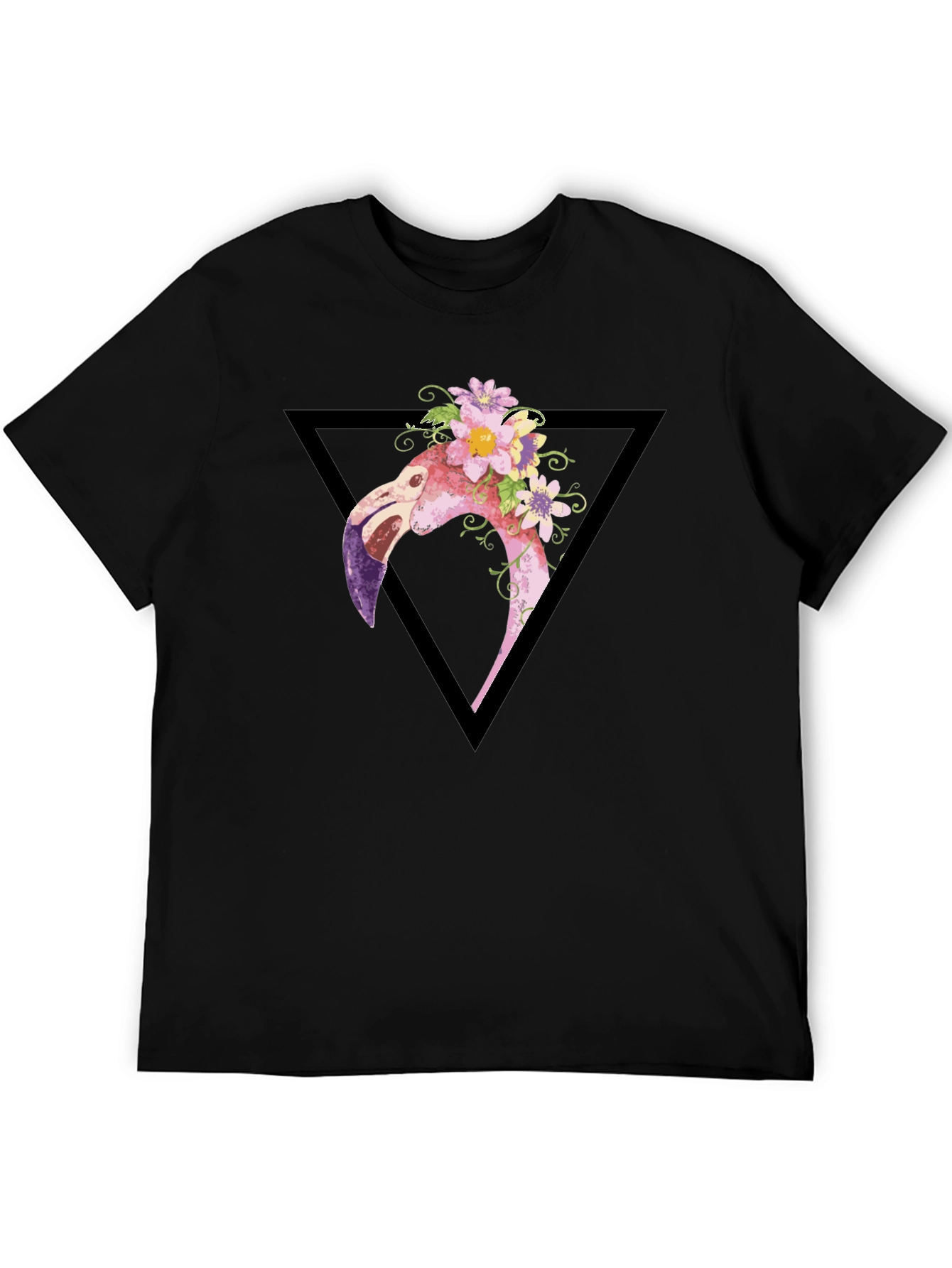 Floral Flamingo Graphic Tee - Black T-Shirt
