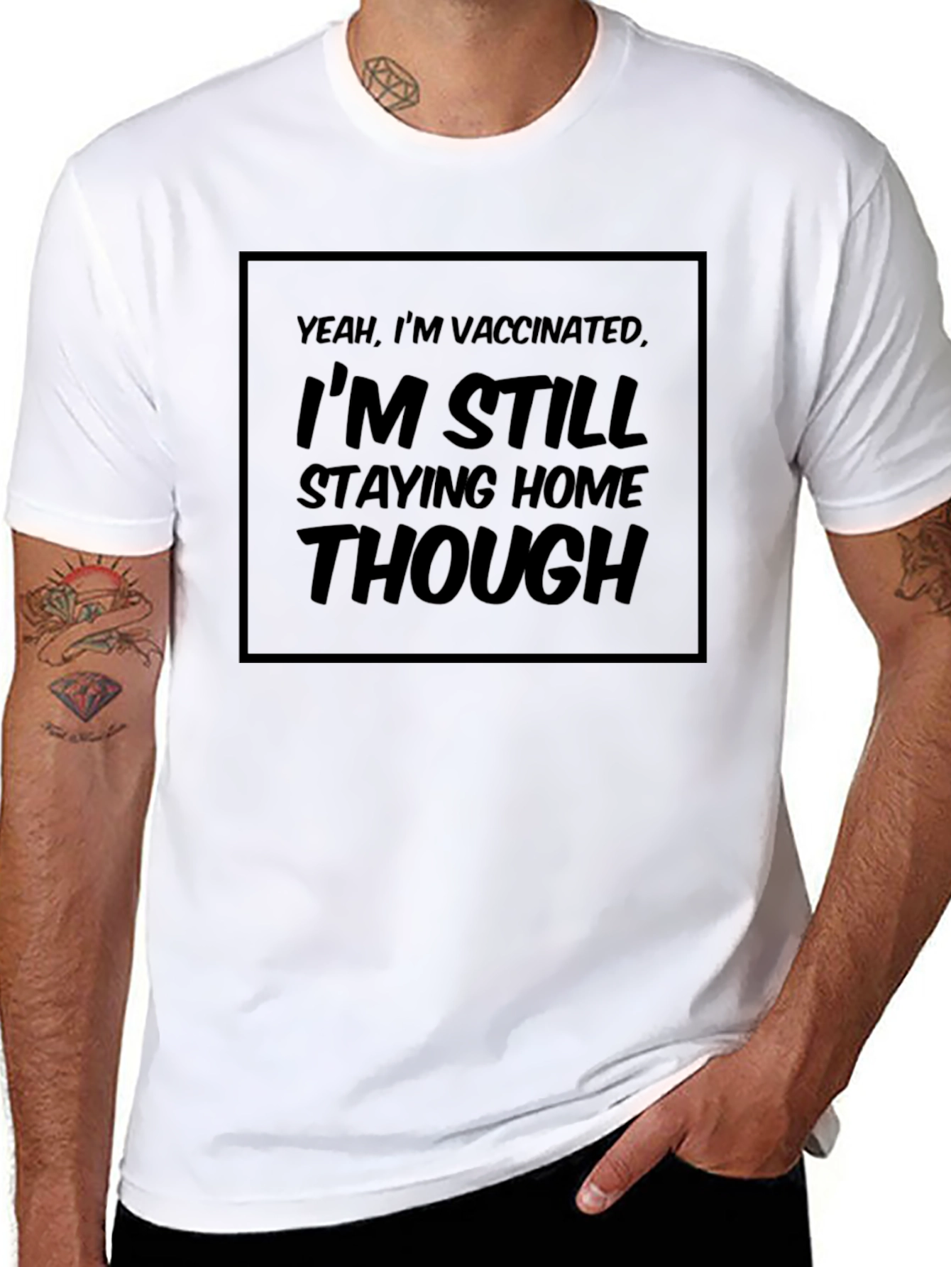 Vaccinated Staying Home Black Graphic Tee