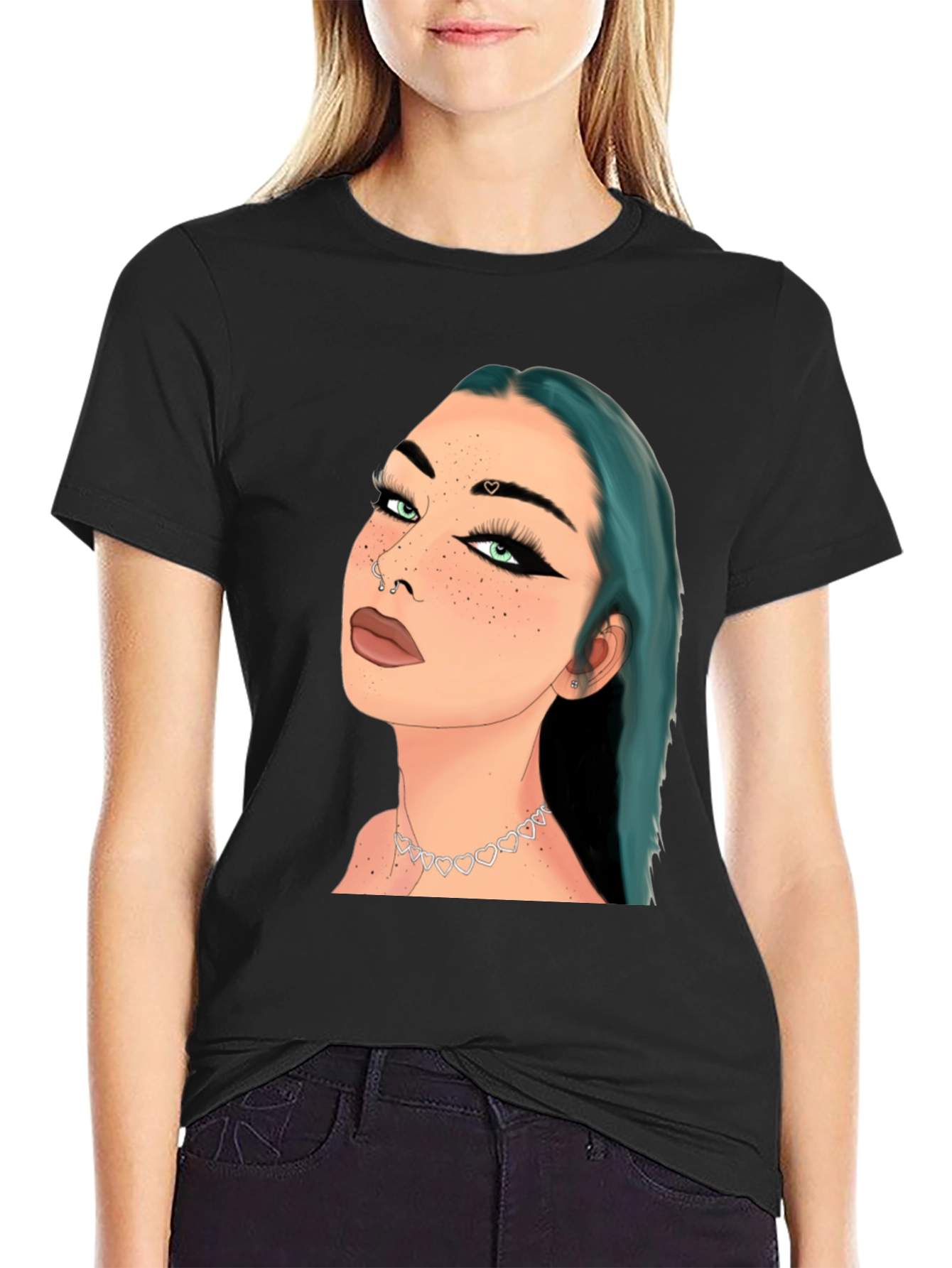 Artsy Woman Graphic Tee - Black Cotton Blend Shirt