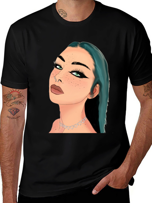 Artsy Woman Graphic Tee - Black Cotton Blend Shirt