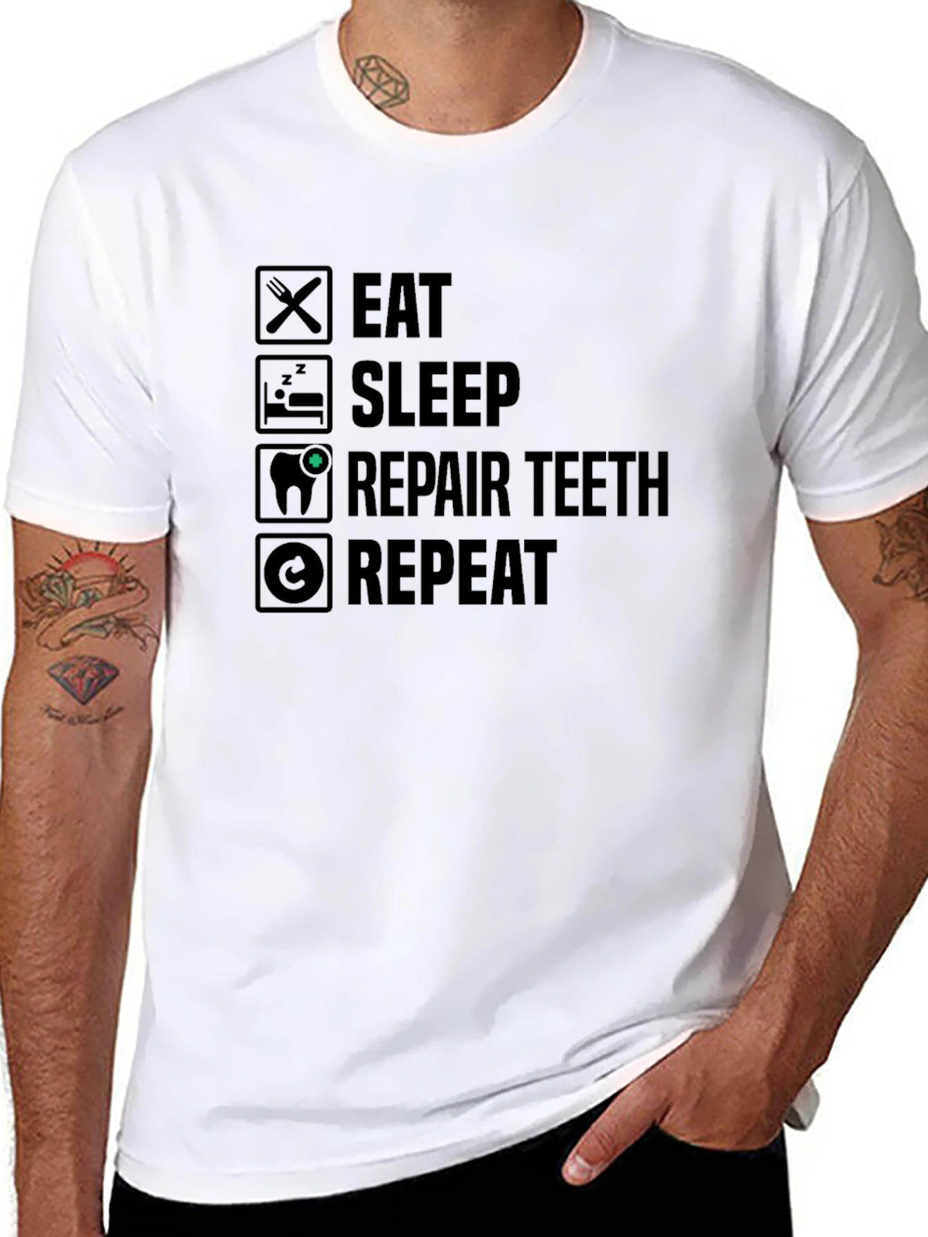 Eat Sleep Repair Teeth Repeat Graphic Tee