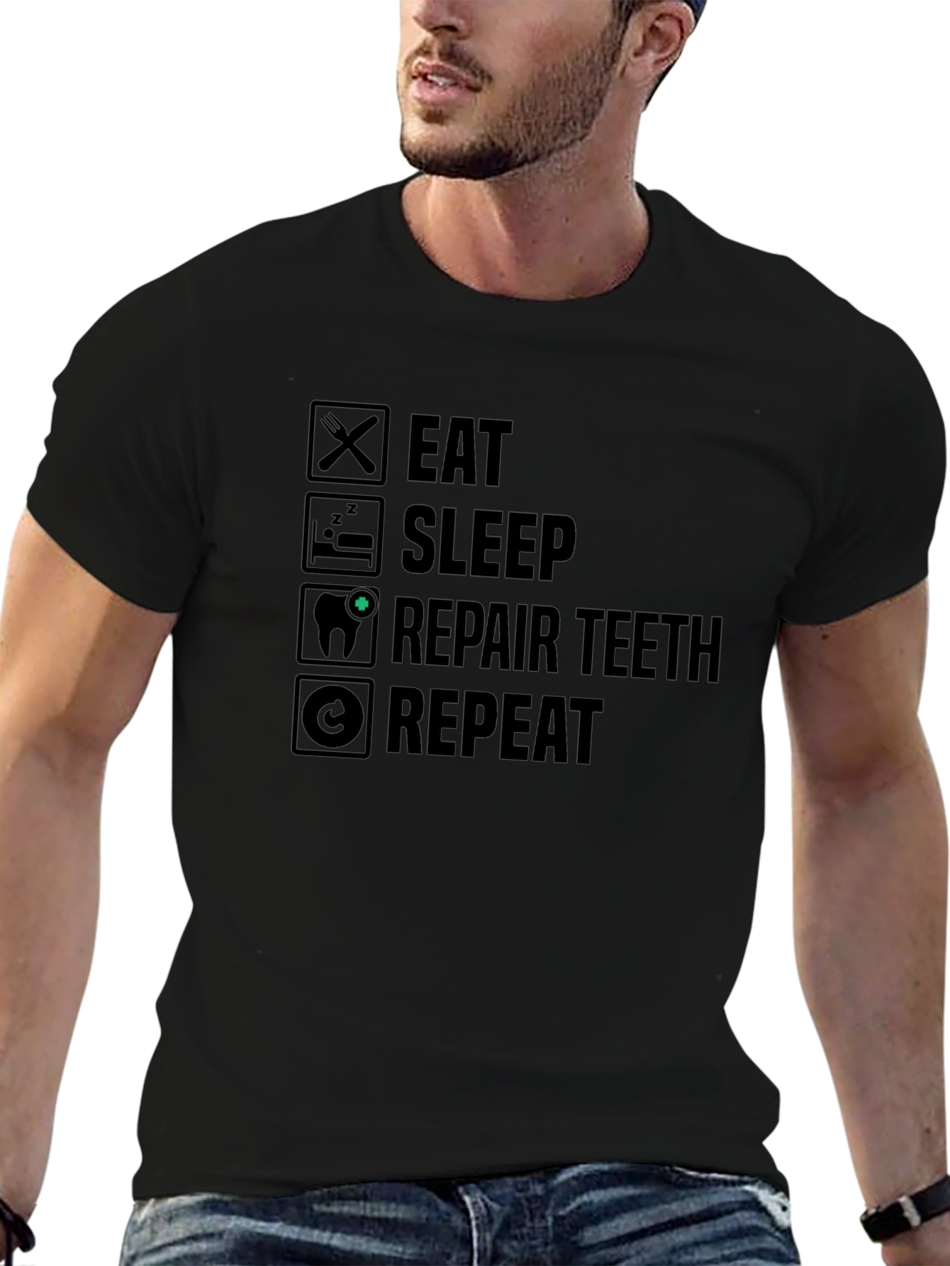 Eat Sleep Repair Teeth Repeat Graphic Tee