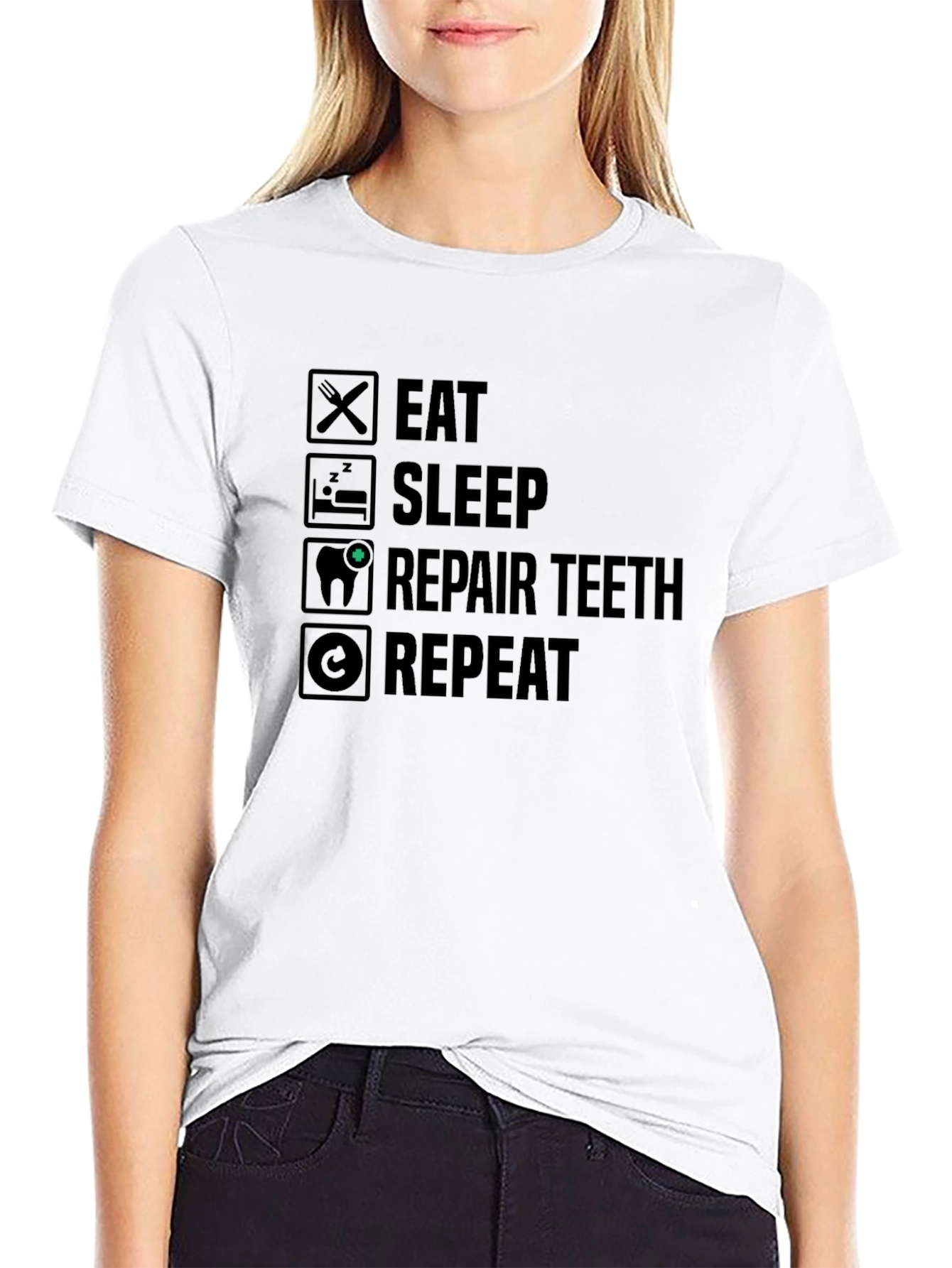 Eat Sleep Repair Teeth Repeat Graphic Tee