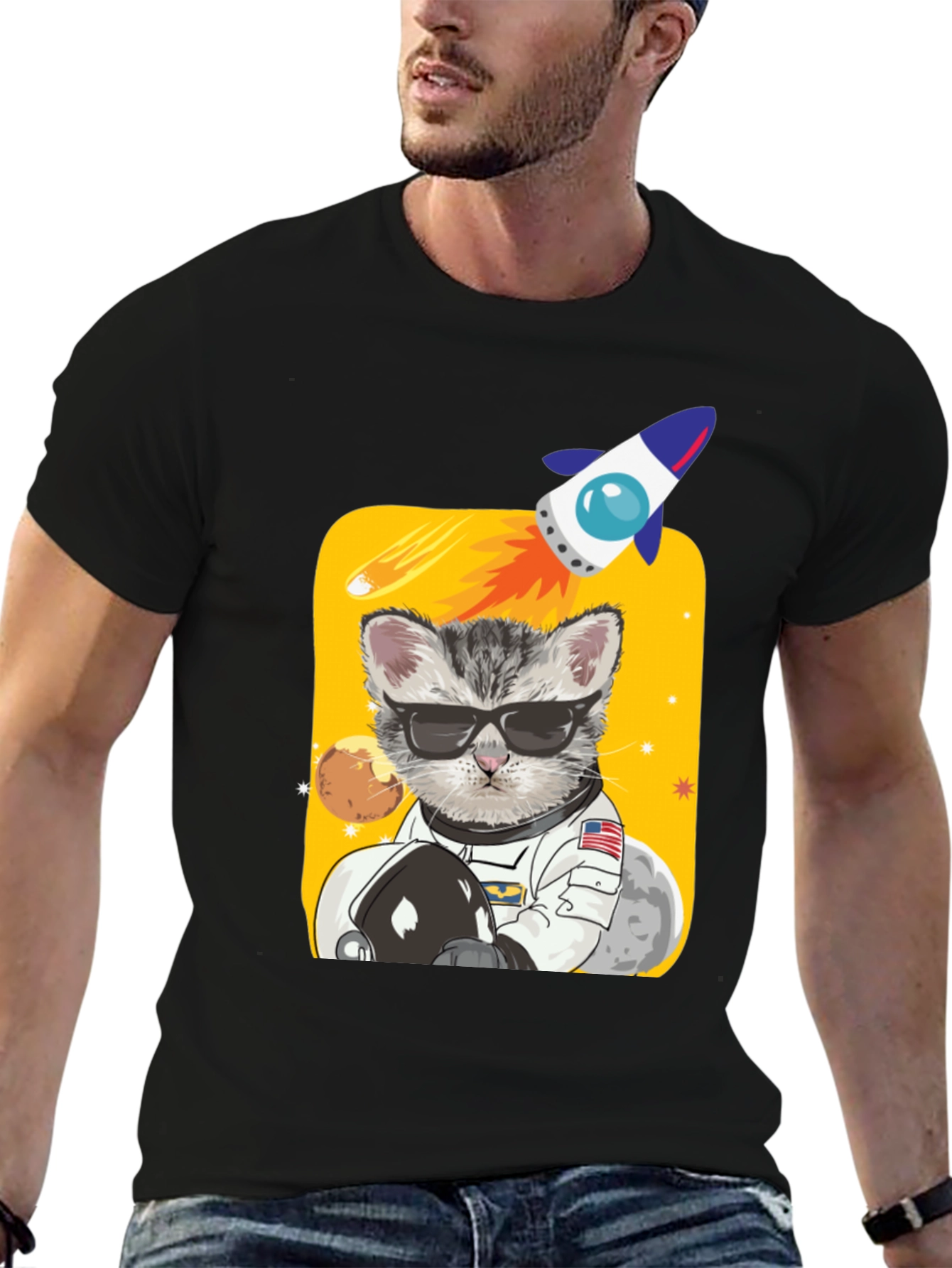 Astronaut Cat Graphic Tee - Space Kitty T-Shirt