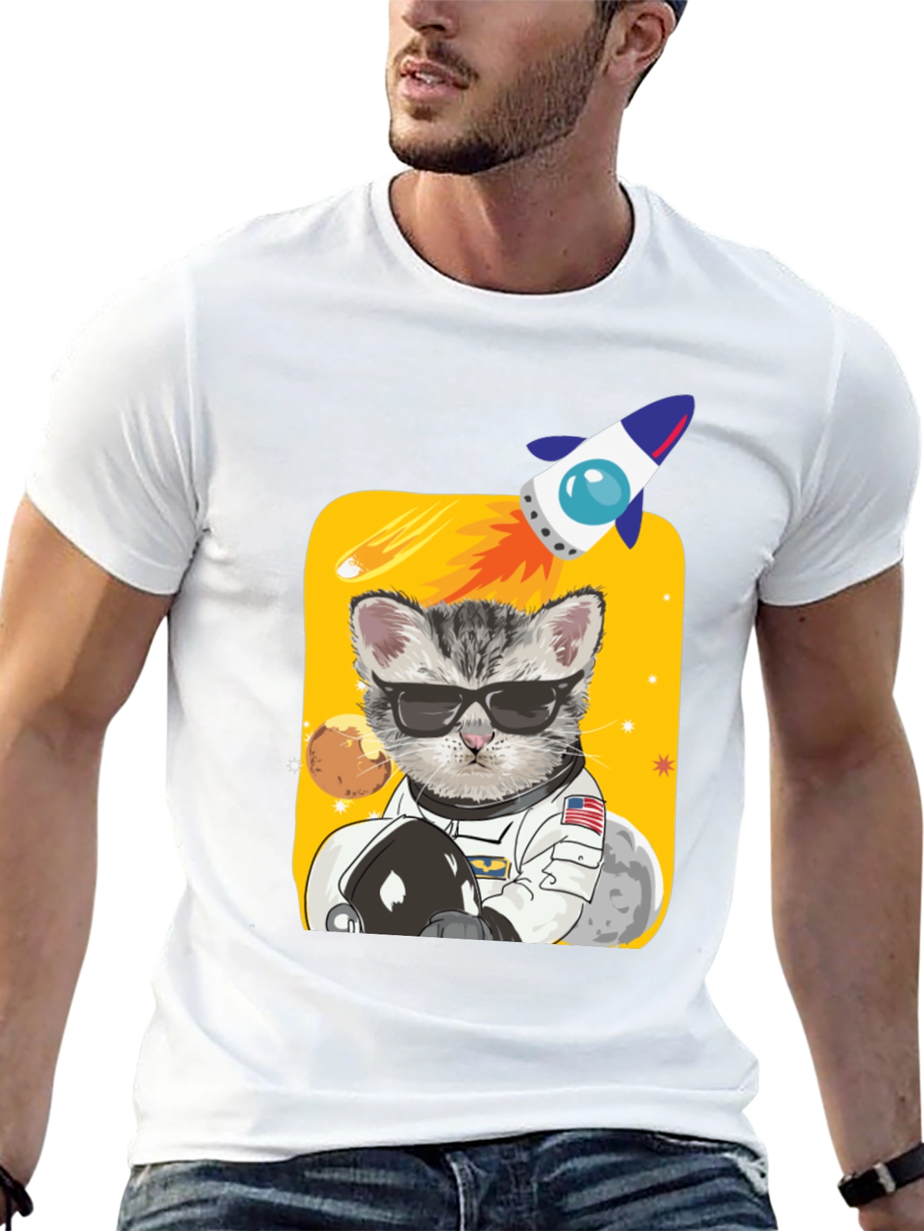 Astronaut Cat Graphic Tee - Space Kitty T-Shirt