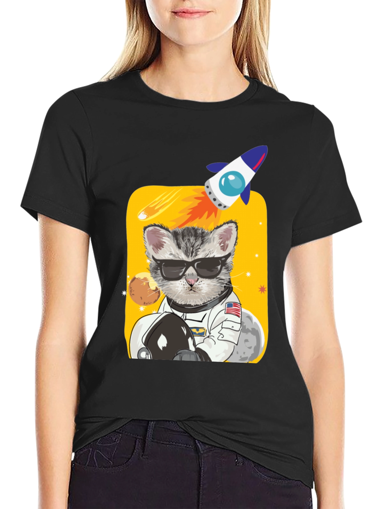 Astronaut Cat Graphic Tee - Space Kitty T-Shirt