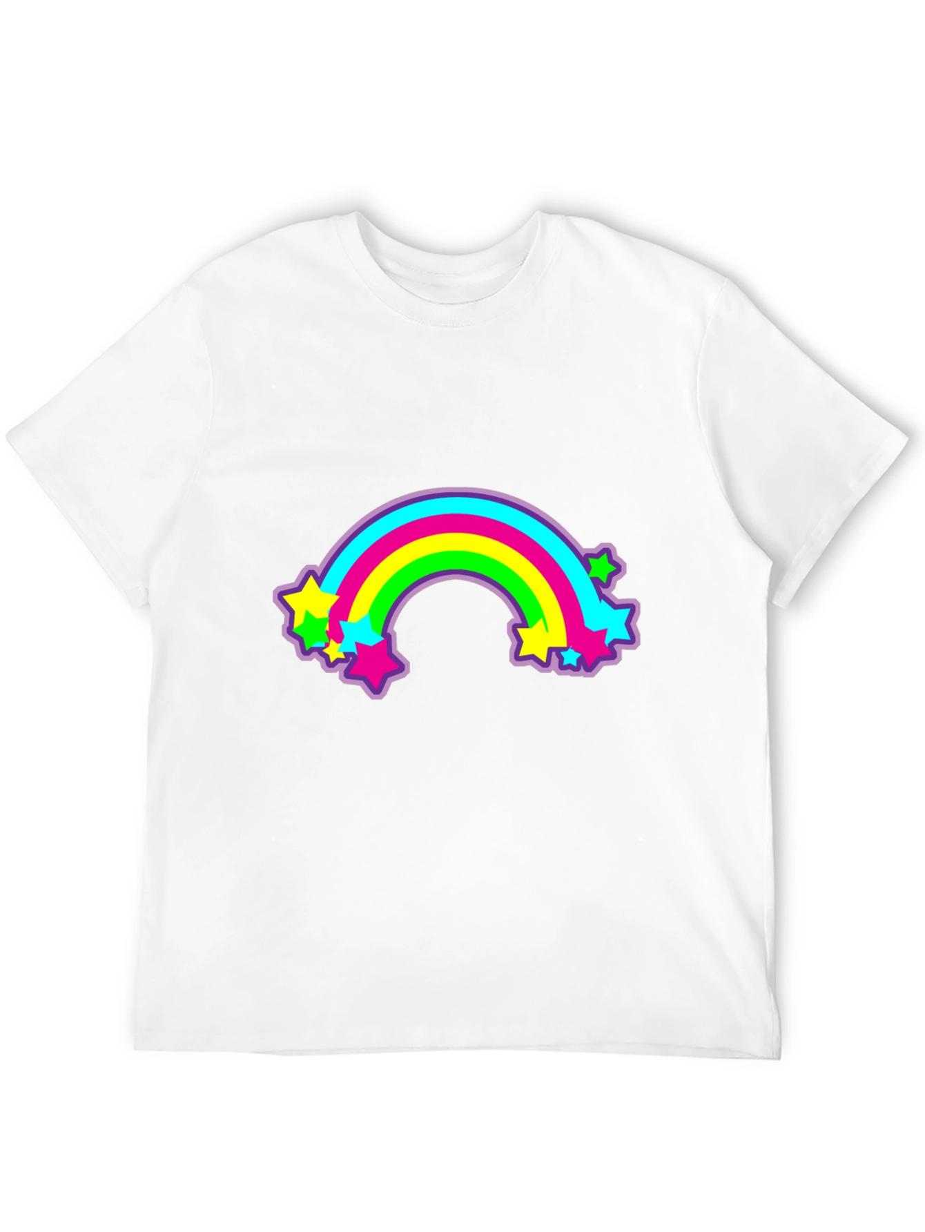 Retro Rainbow Stars Graphic Tee - Black