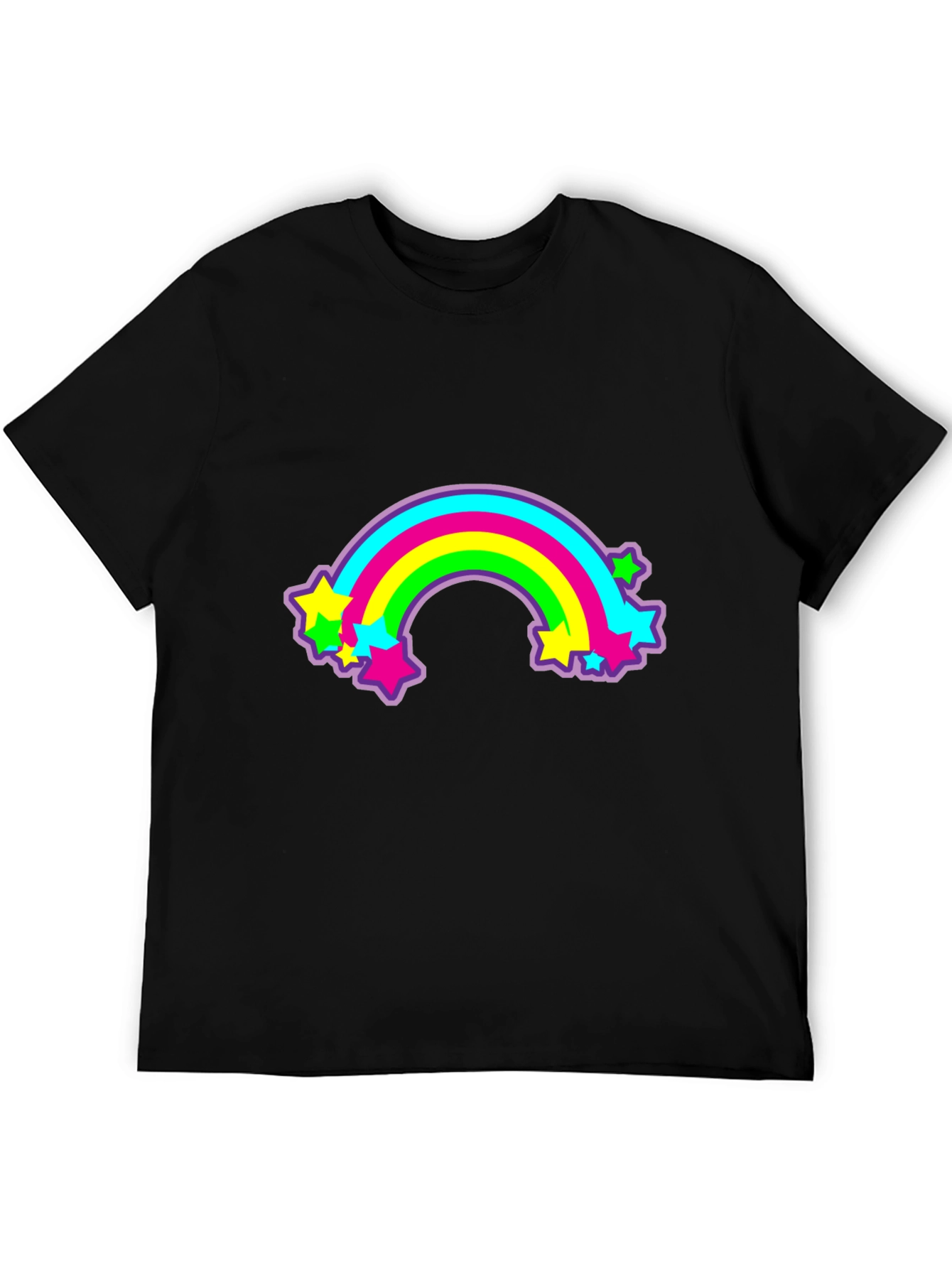 Retro Rainbow Stars Graphic Tee - Black
