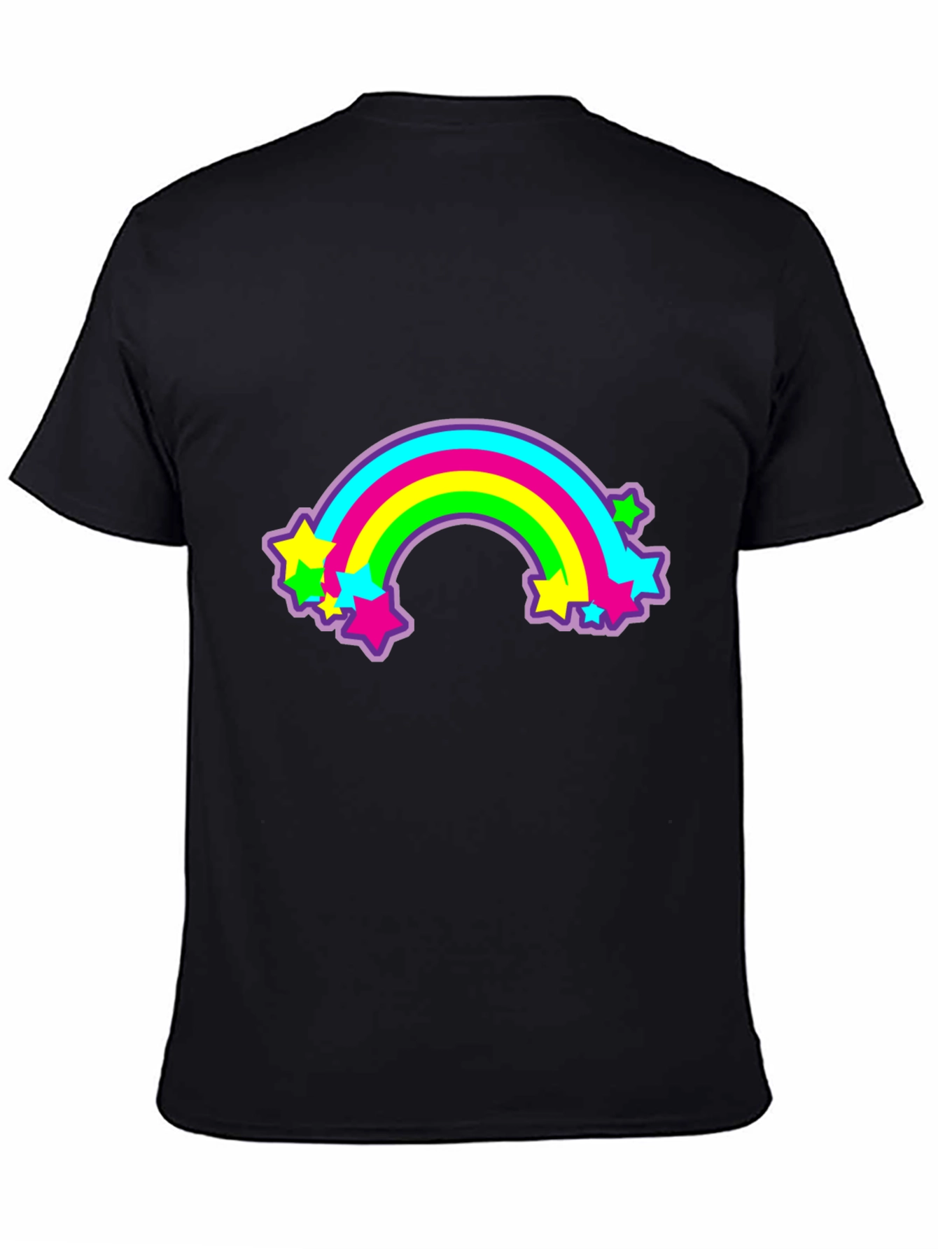 Retro Rainbow Stars Graphic Tee - Black