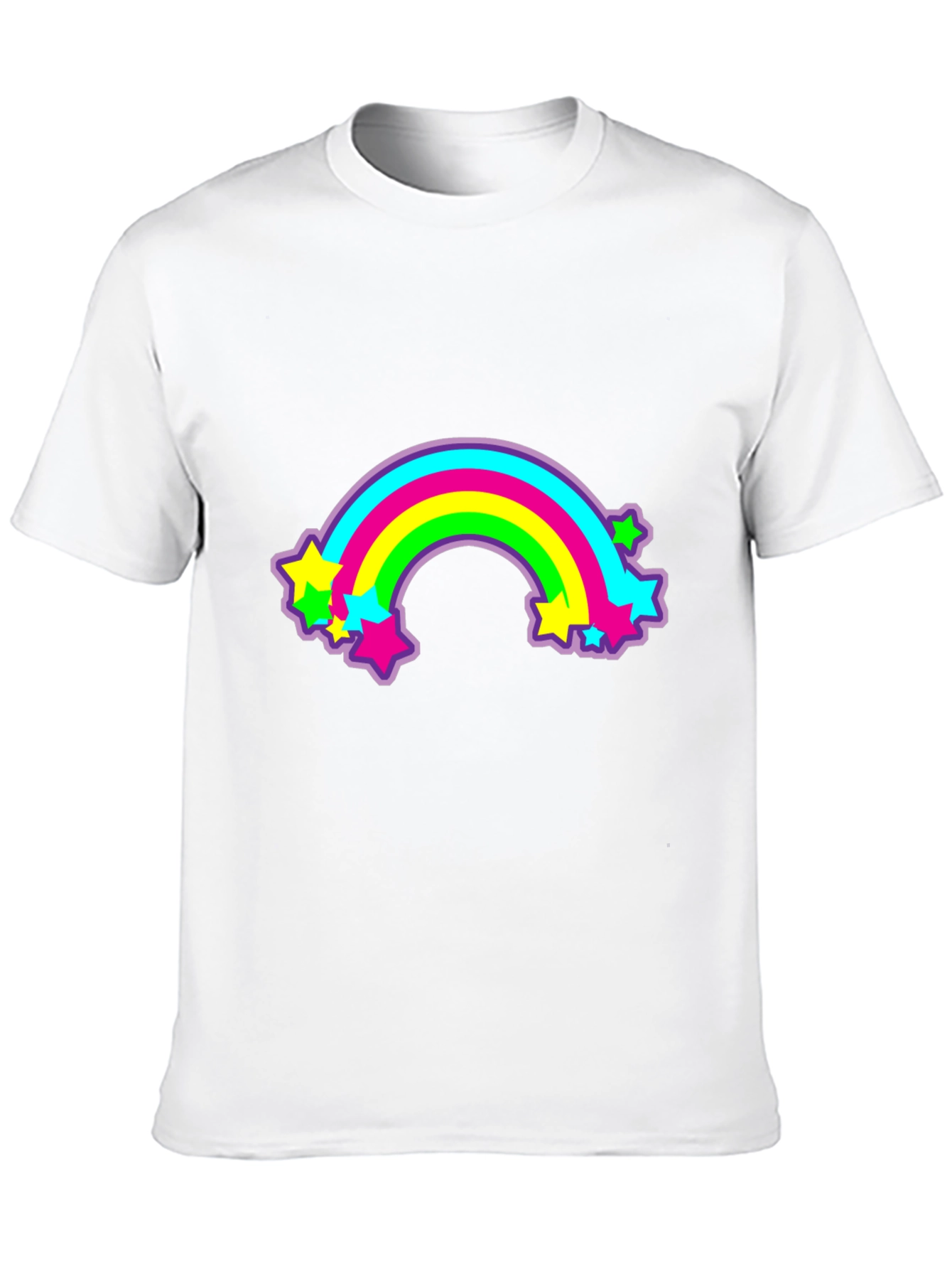 Retro Rainbow Stars Graphic Tee - Black