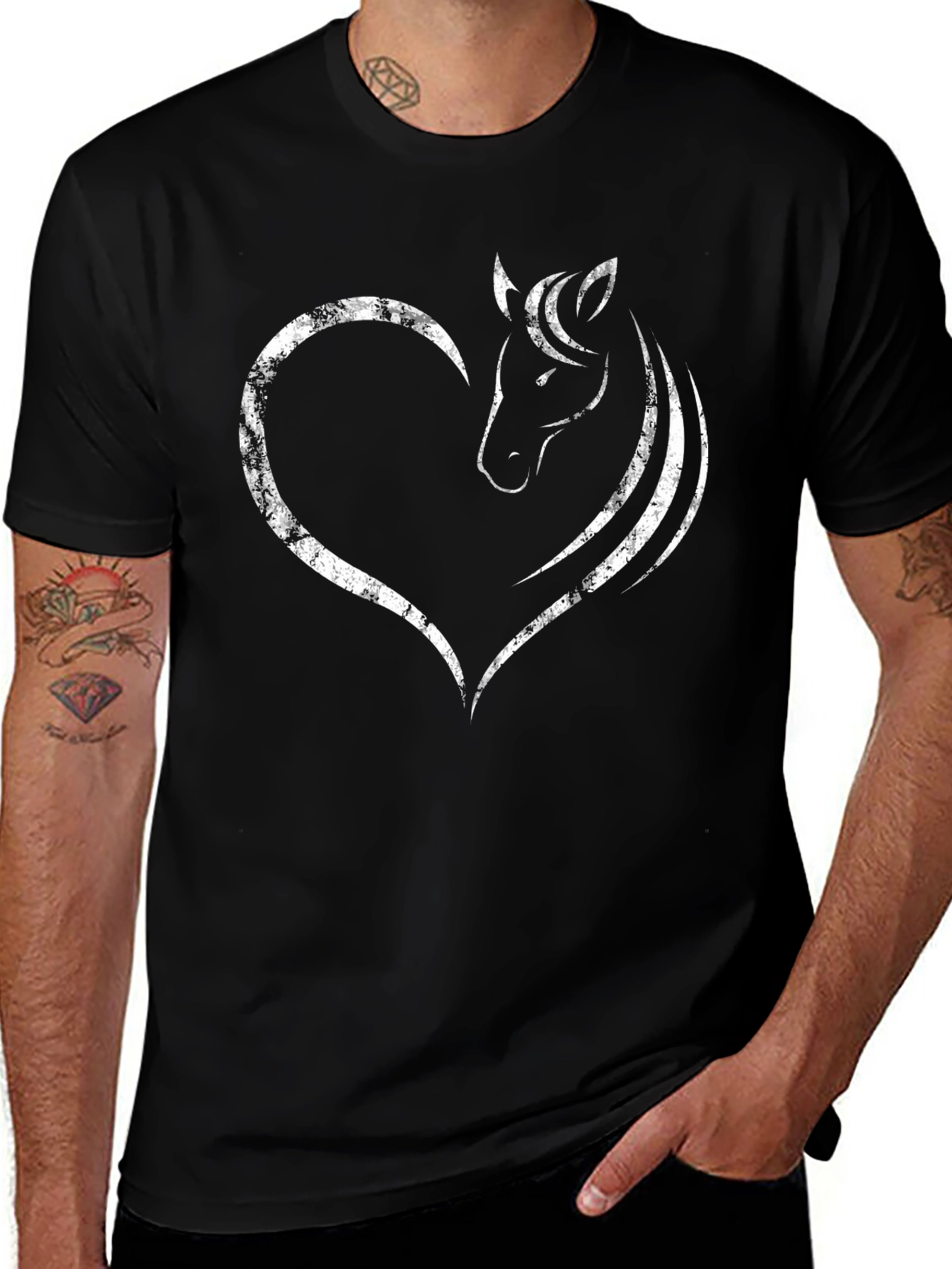 Horse Heart Graphic Tee - Black Cotton Shirt